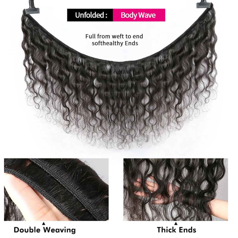 MDL 12A Body Wave Bundles Human Hair 16 18 20 Inch Human Hair Bundles 100% Unprocessed Brazilian Virgin Hair 3 Bundles weave for Black Women Natural Color