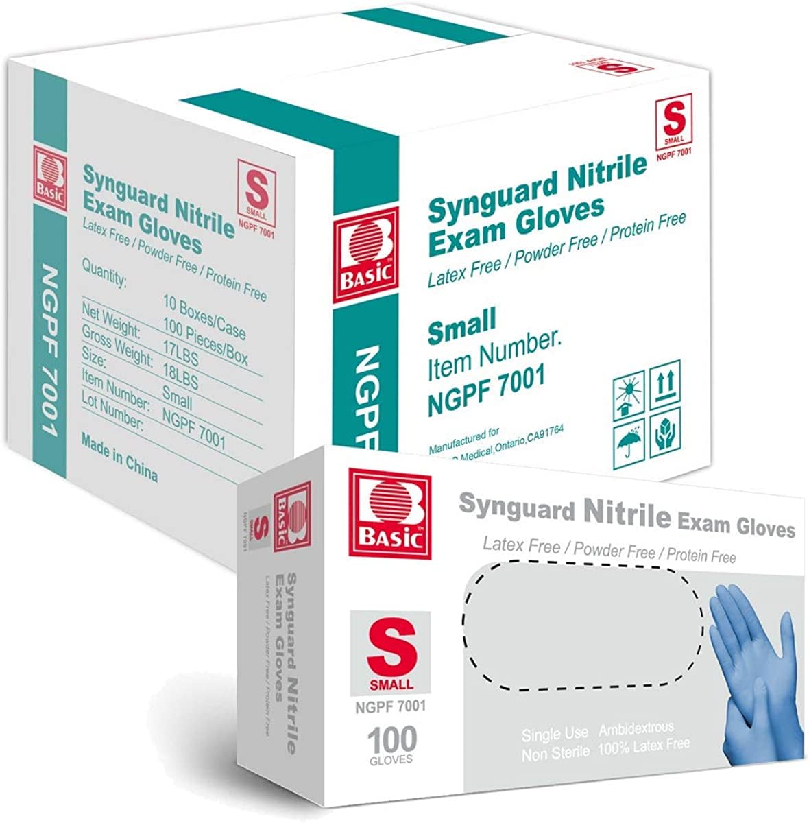 Basic Medical Blue Nitrile Exam Gloves - Latex-Free & Powder-Free - NGPF-7002 (Case of 1,000), Medium