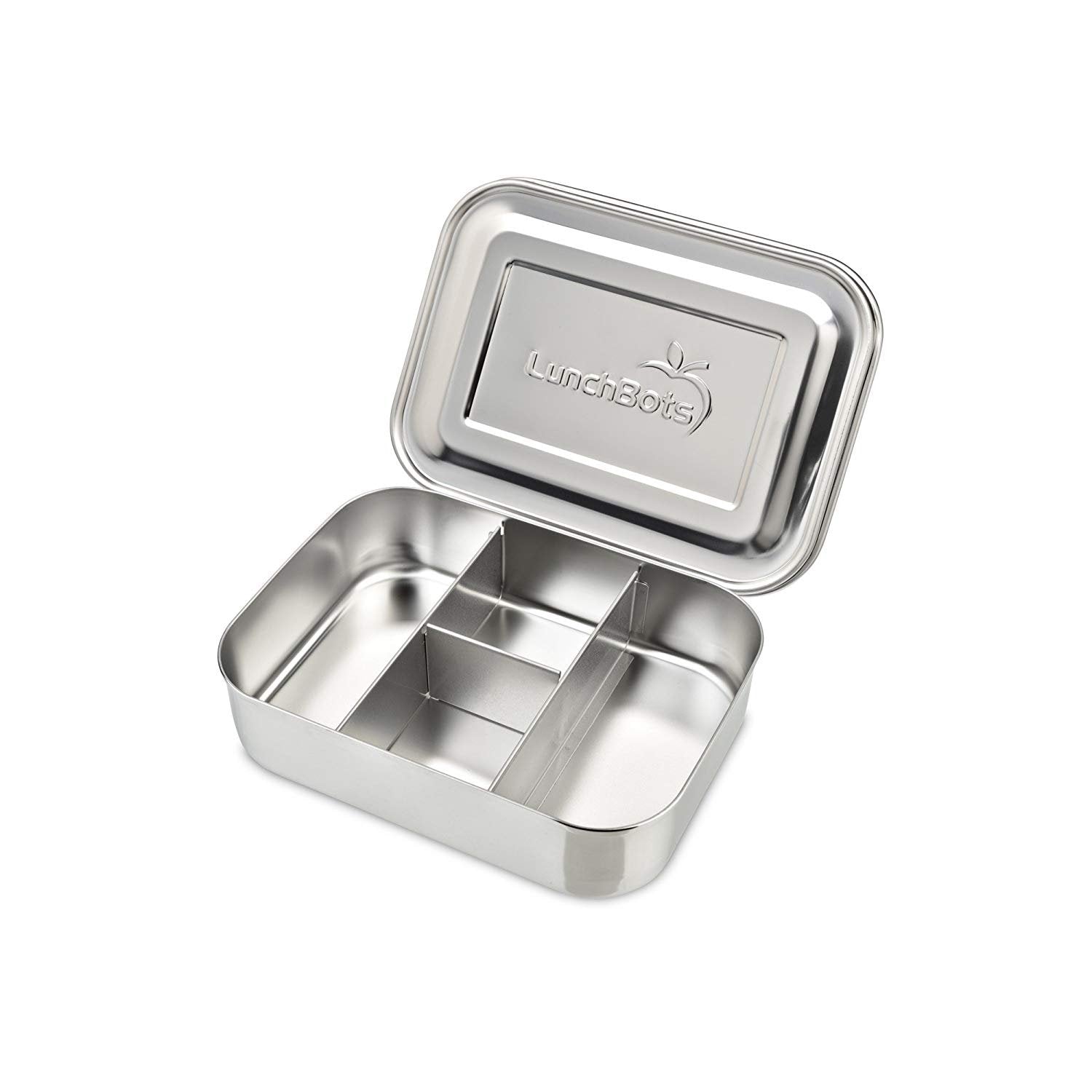 LunchBots Small Protein Packer Bento Box - Extra Small Divided Stainless Steel Snack Container - 4 Sections for 1-2oz of Nuts, Meat, Cheese, Finger Foods - Dishwasher Safe - Stainless Lid