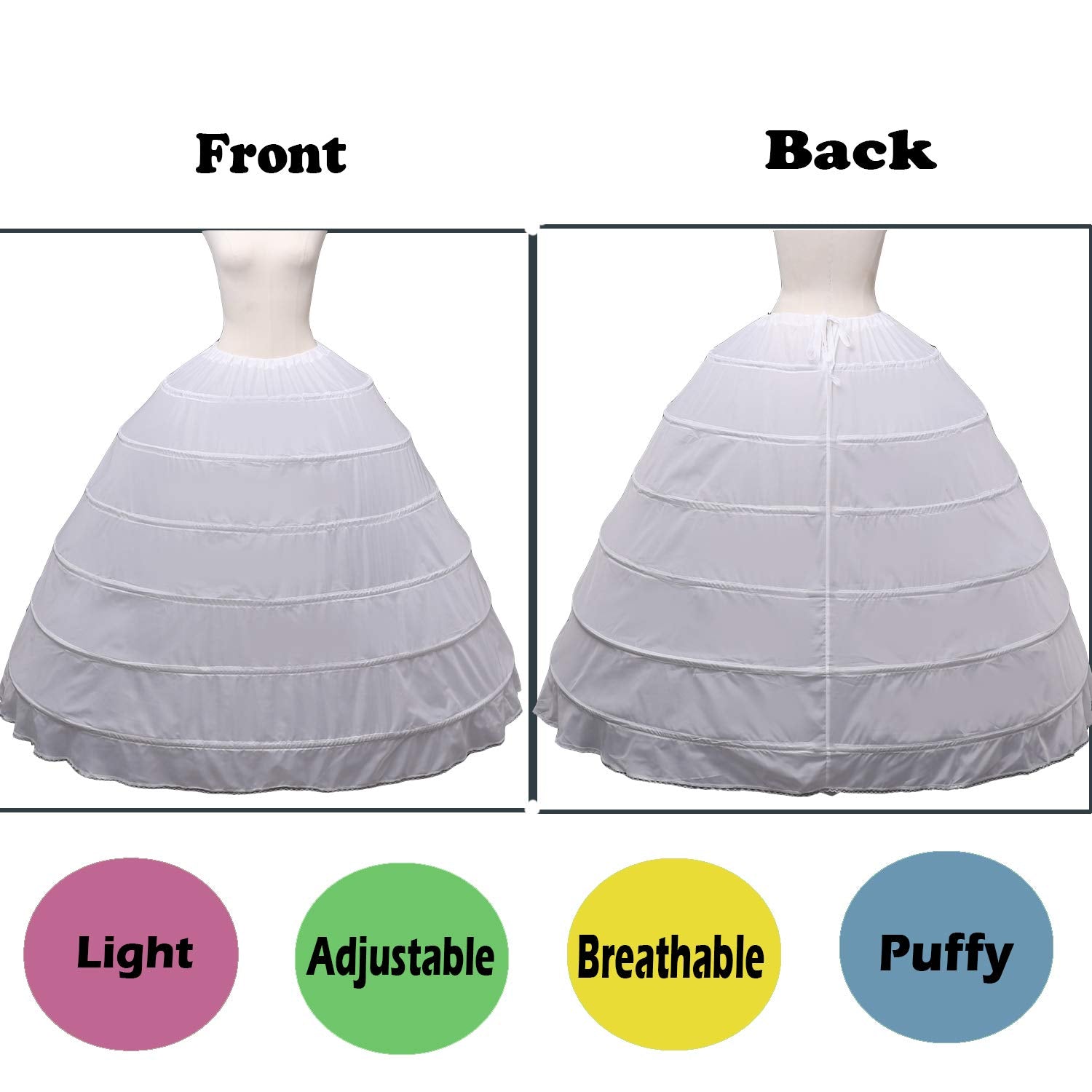 Women Crinoline Petticoat A-line 6 Hoop Skirt Slips Long Underskirt for Wedding Bridal Dress Ball Gown