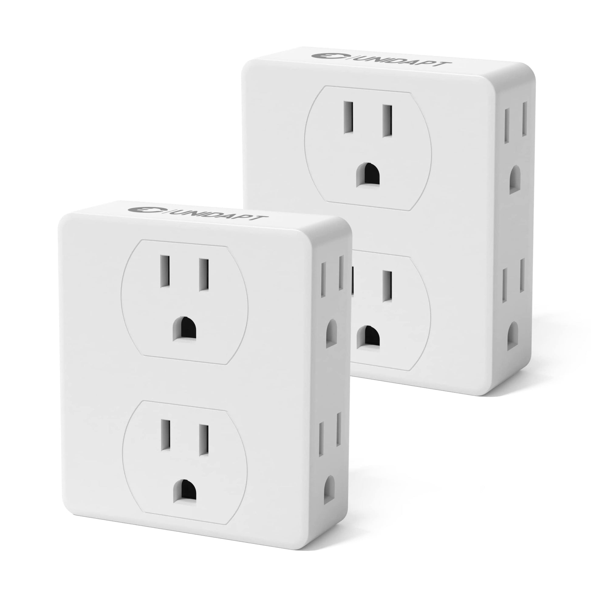 Multi Plug Outlet Splitter, Unidapt Multiple Outlet Extender Adapter with 6 Electrical Outlets, Side Outlet Splitter Box, Wall Tap Power Plug Expander for Home Hotel Office Dorm Essentials, 2-Pack