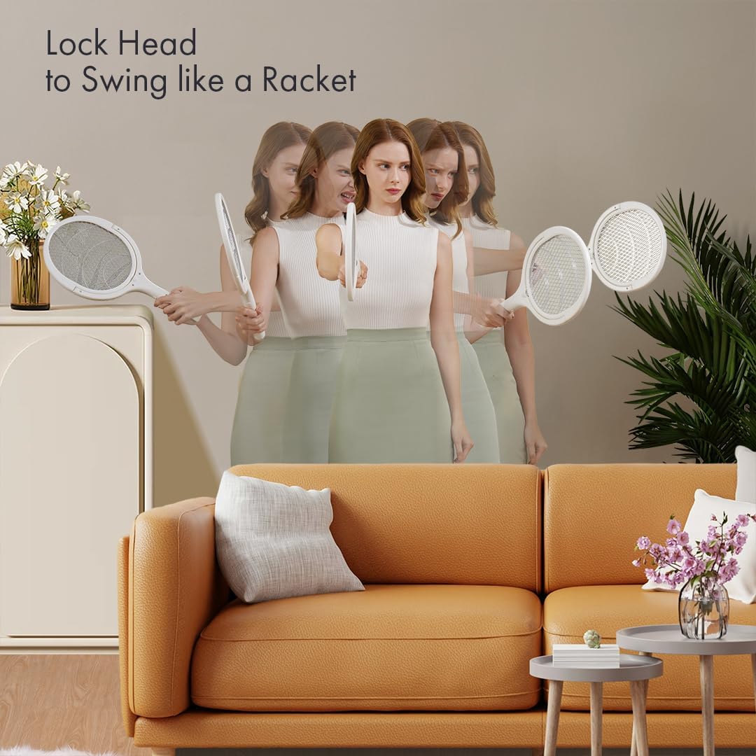 GeckoMan Rotating Head Electric Fly Swatter Racket Rechargeable Bug Zapper Racket Bug Zapper Indoor Fly Zapper Mosquito Zapper Flies Killer for Indoors, with a Telescopic Extension