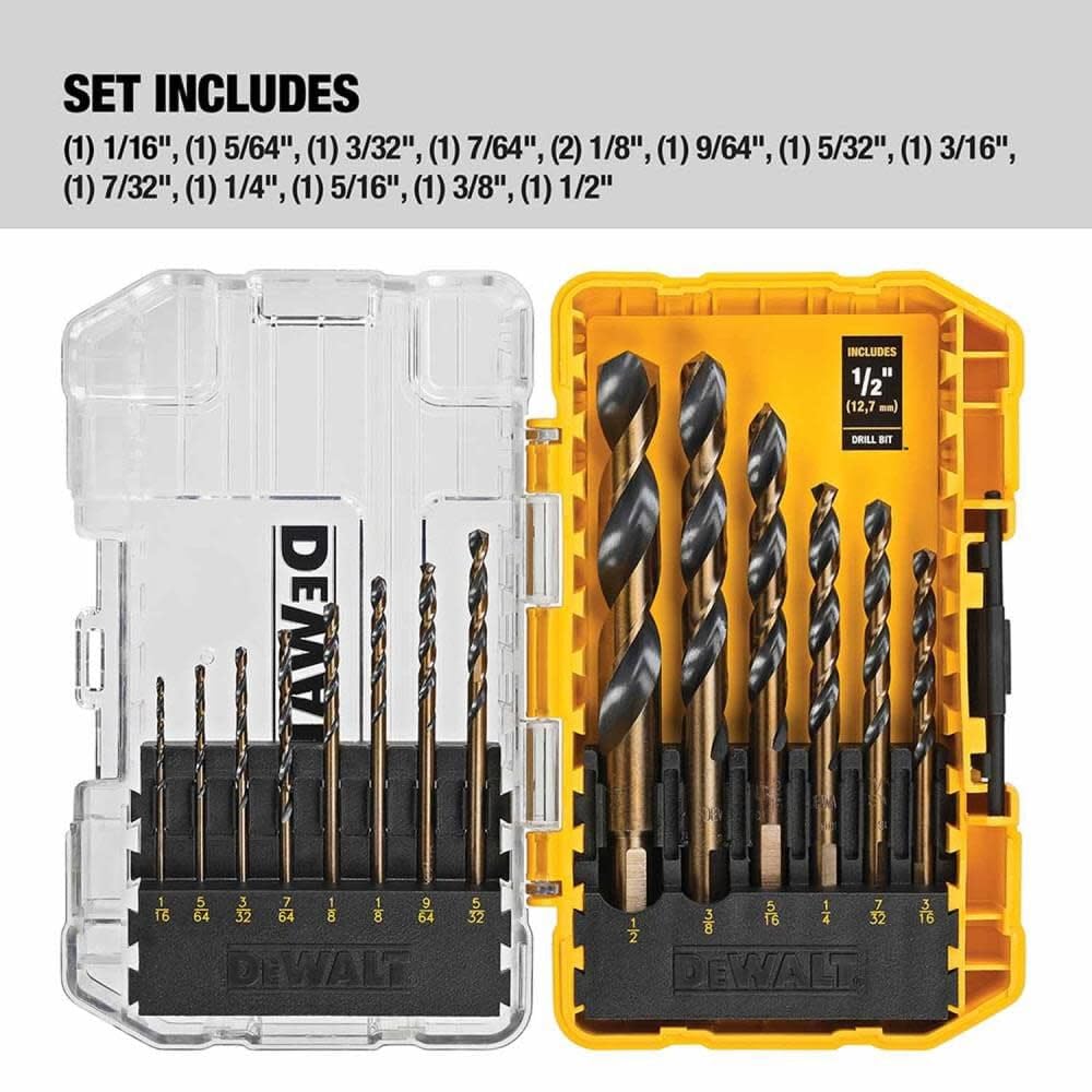 DEWALT Drill Bit Set, 3-Flats Shank,14-Piece, 135 Degree Split Point, for Plastic, Wood and Metal (DWA1184)