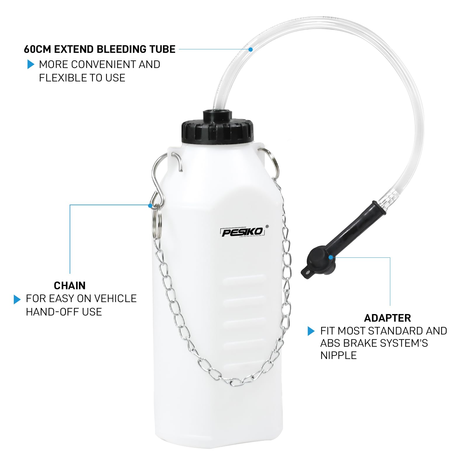 PESIKO 1L Brake Bleeder Bottle One Person, Brake Fluid Bleeding kit with 24 inch Tube and Rubber Connector for Collect Brake Fluid