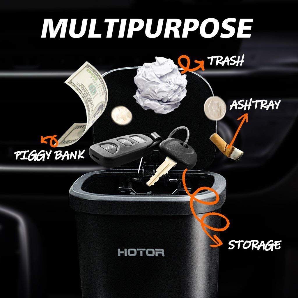 HOTOR Car Trash Can, Trash Cup with 30 Additional Trash Bags for Exclusive Using, Multipurpose for Office & Home to Meet Various Needs - 2 Packs, Black