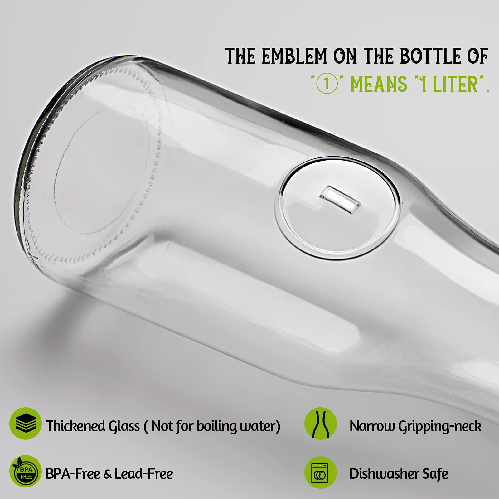 NETANY Set of 4 Glass Carafe with Lid, 1 Liter Beverage Serveware Carafe, Clear Glass Pitcher for Mimosa Bar, Brunch, Cold Water, Juice, Milk, Iced Tea, Lemonade