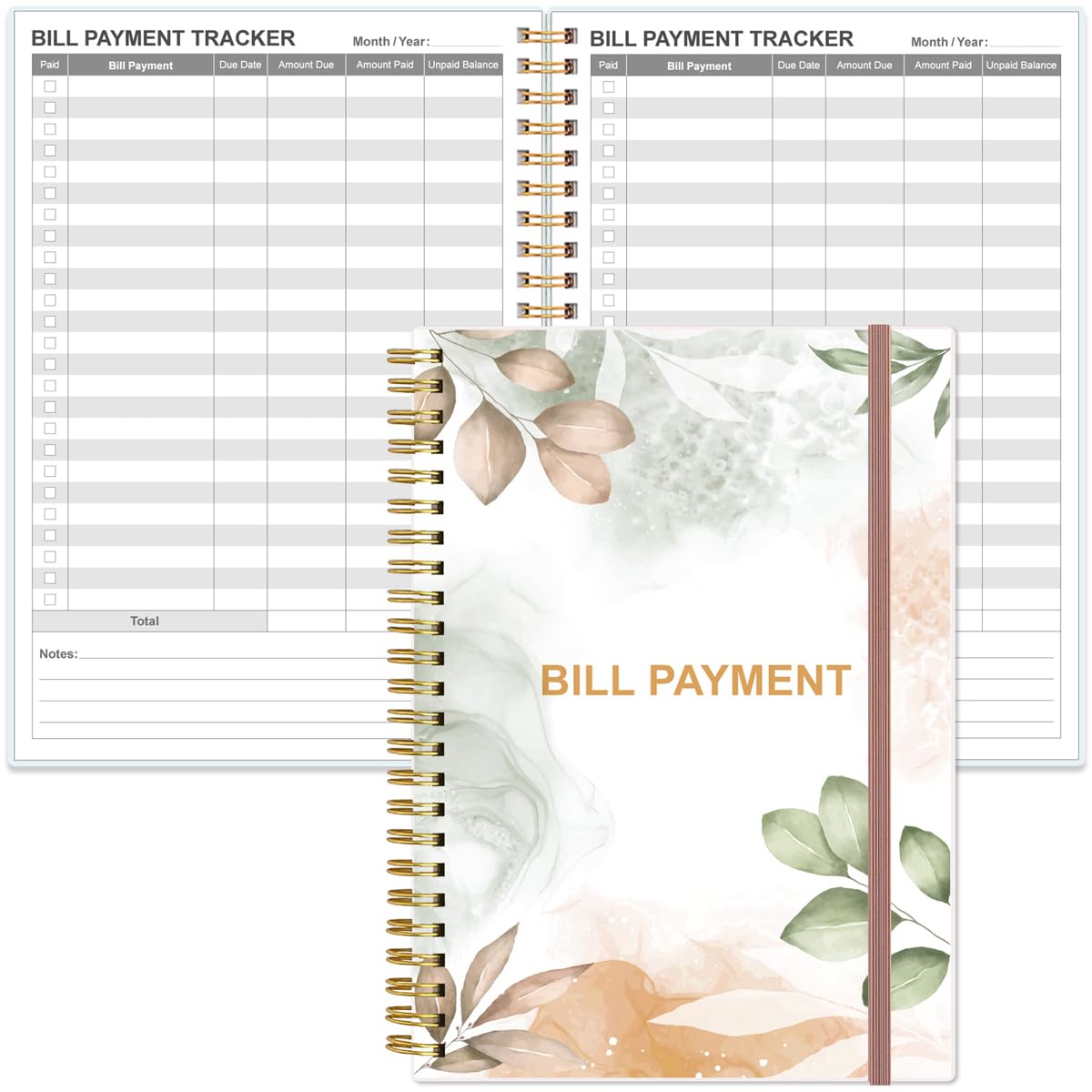 Bill Tracker Notebook - Monthly Bill Organizer & Planner for Personal Budgeting Financial, Payments Checklist Organizer, 5.8" x 8.5", Rose Leaf