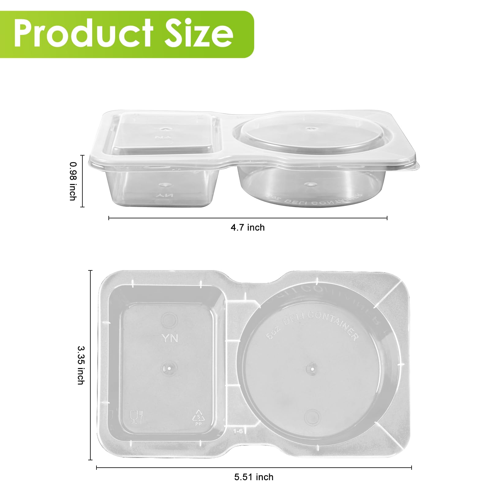 VTMCUI 20 PCS Snack Containers with Lid, Leakproof Dipping Containers with 2 Compartments,Reusable Snack Pack Containers, Portion Control Condiment Container
