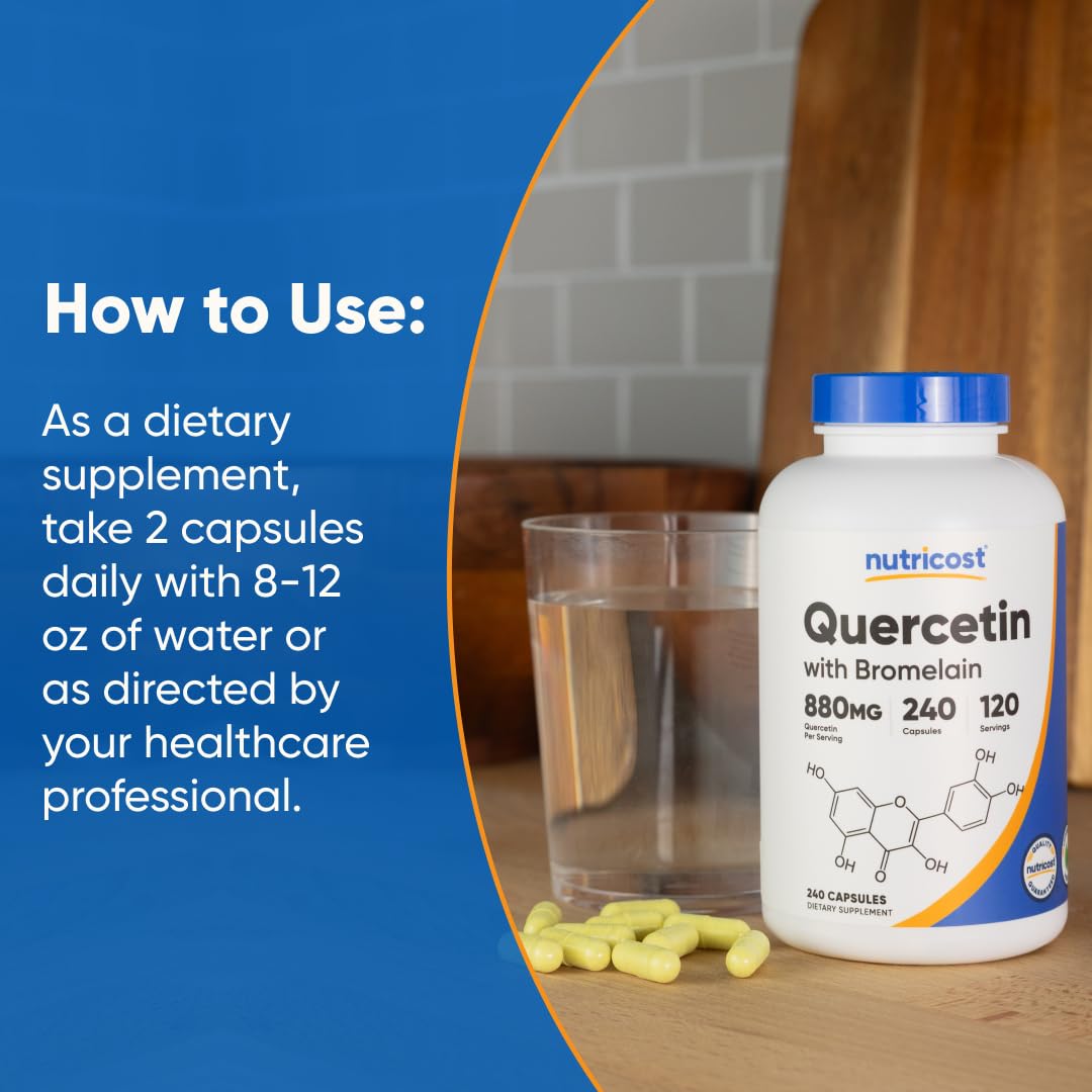 Nutricost Quercetin 880mg, 240 Vegetarian Capsules with Bromelain (165mg) - 120 Servings (440mg Quercetin Per Cap) - Gluten Free, Non-GMO