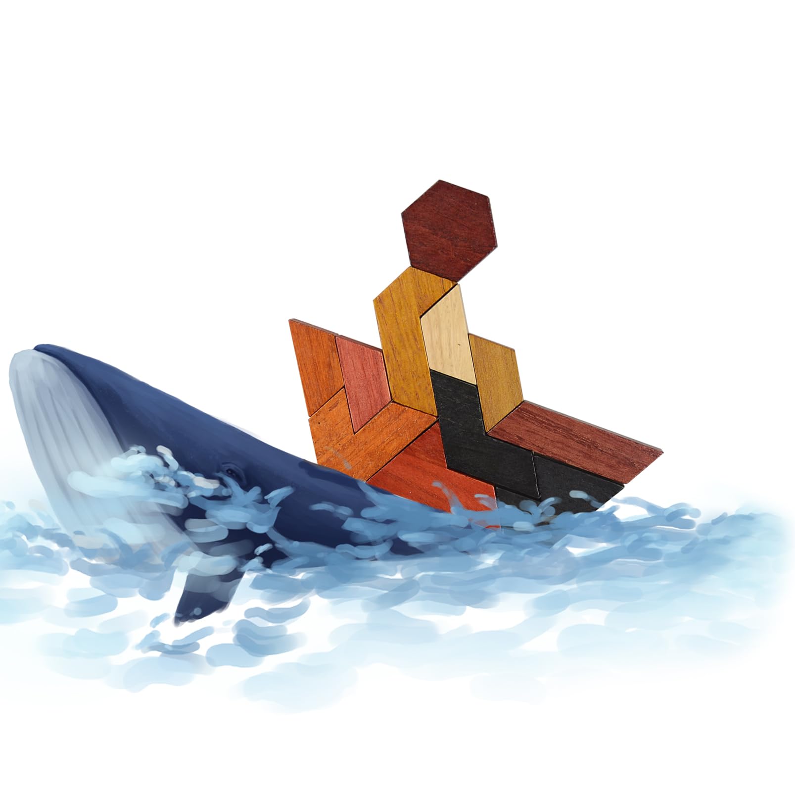 KINGOU Hexagon Tangram Puzzle Wooden Brain Puzzles for Kids & Adult Challenge Wooden Brain Teasers Puzzle Games for Family Party Gift - Brain Games for Kids