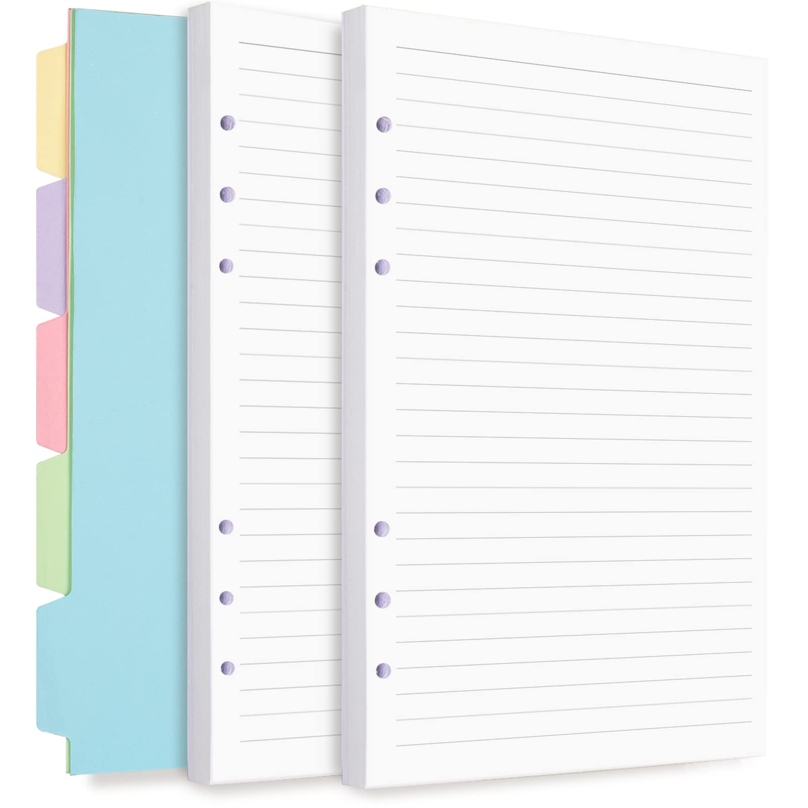 A5 Nachfüllpapier für Planereinlagen, 6-Ring-Lineal-Papier mit Trennblättern, 240 Seiten für Budgetplaner, Tagebücher, Notizbücher (weißes Papier)