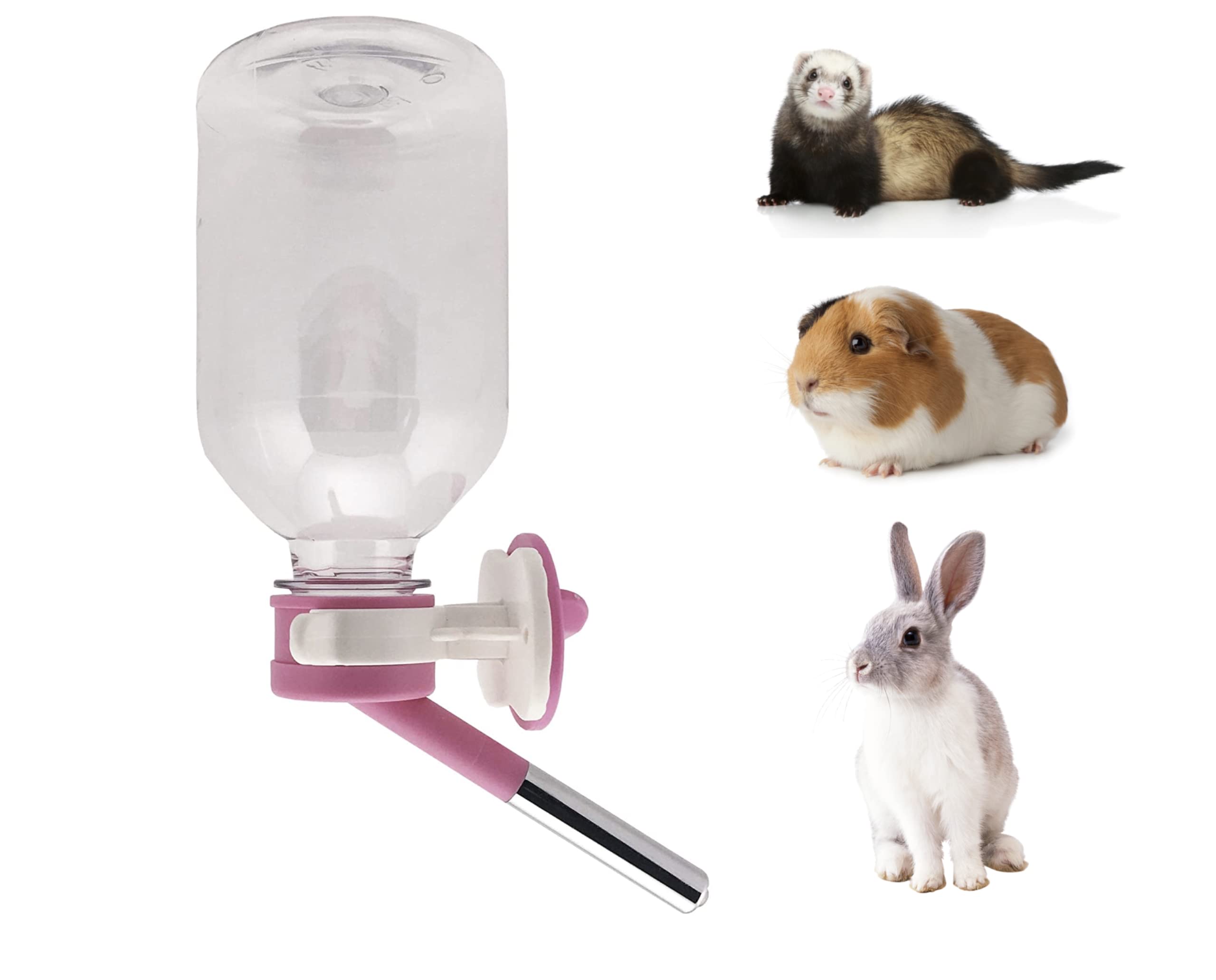 Choco Nose Patented No-Drip Water Bottle/Feeder for Guinea Pigs/Hamsters/Bunnies/Ferrets/Other Small Pets, Critters and Animals -for Cages, Crates or Wall Mount. 10.2 oz. Nozzle 10mm, Pink (C128)