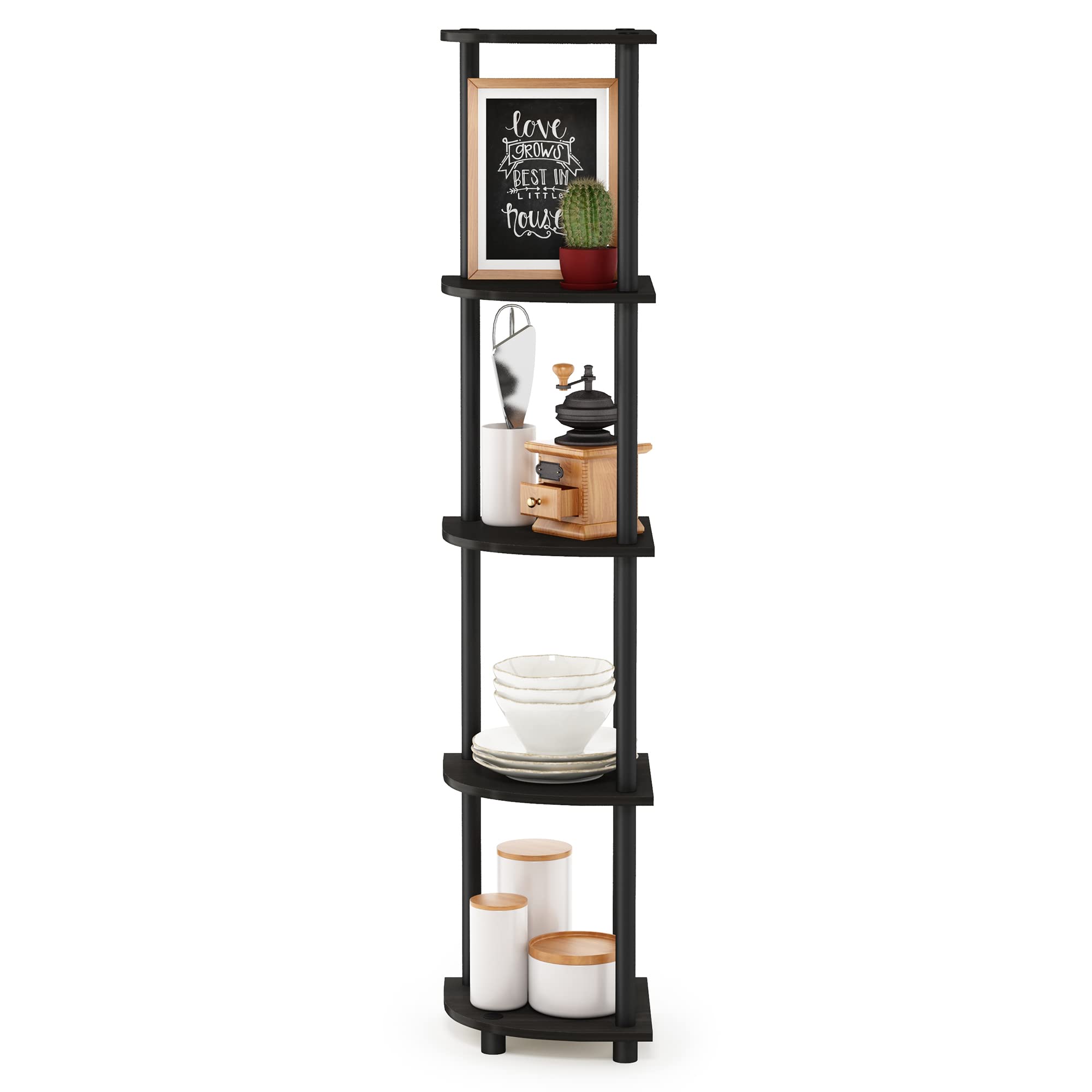Furinno Turn-N-Tube 5 Tier Corner Display Rack Multipurpose Shelving Unit, 1-Pack, Espresso/Black