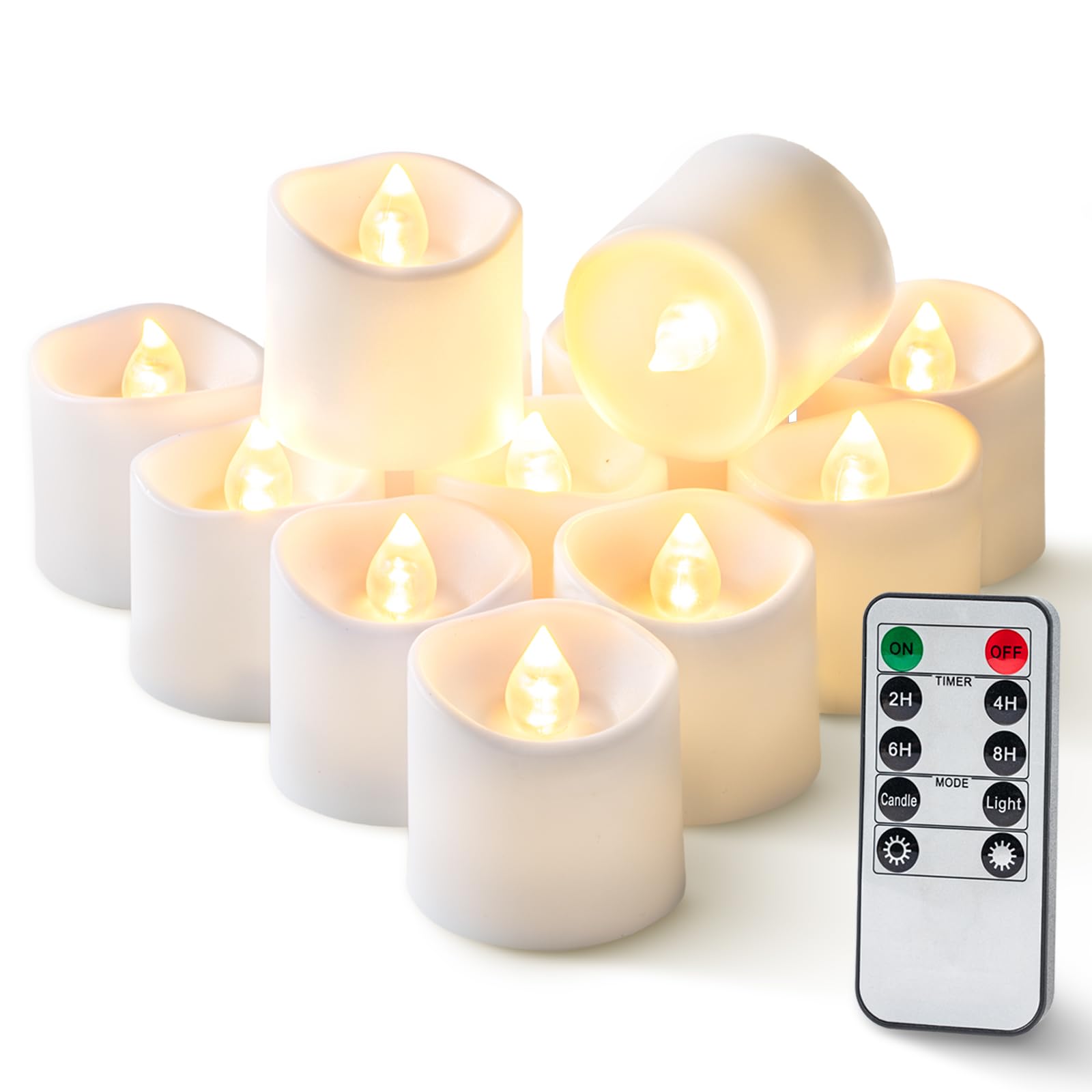 Homemory 400+ Hour Timer Remote Control Flameless Votive Candles, Battery Operated LED Tea Lights in Warm White for Outdoor, Table, Halloween, Christmas-Ivory Base