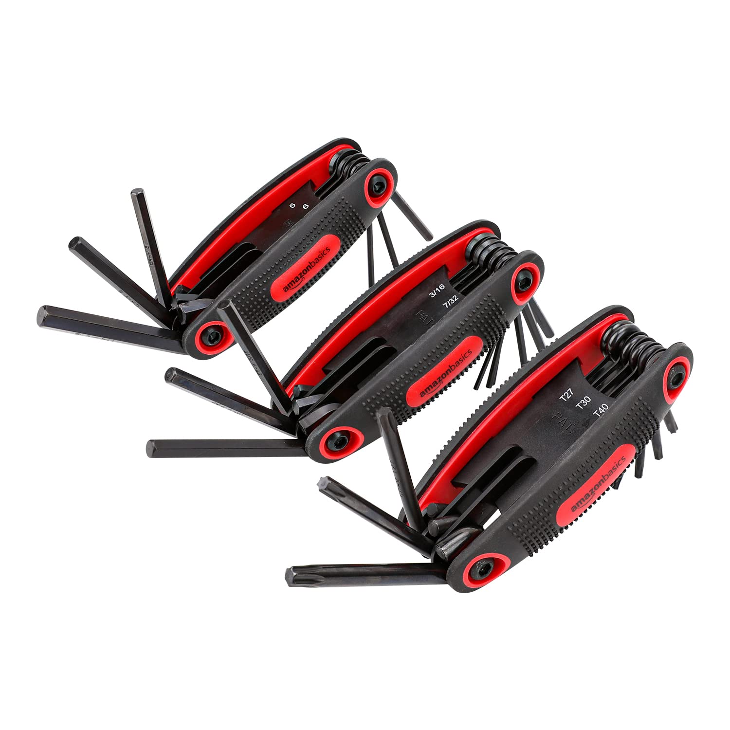 Amazon Basics Folding Hex Key Set, Metric, SAE, and Star Sizes, 3-Pack
