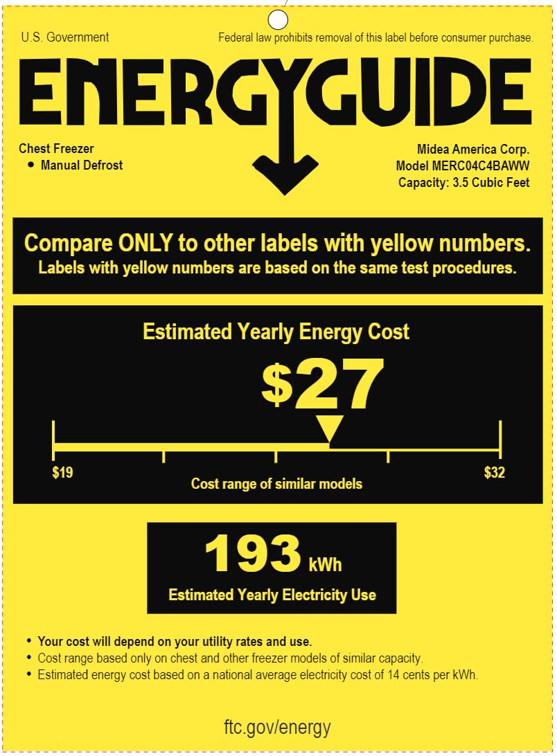 Midea MERC04C4BAWW 3.5 Cubic Feet Chest Freezer, Cu.ft-Convertible, White