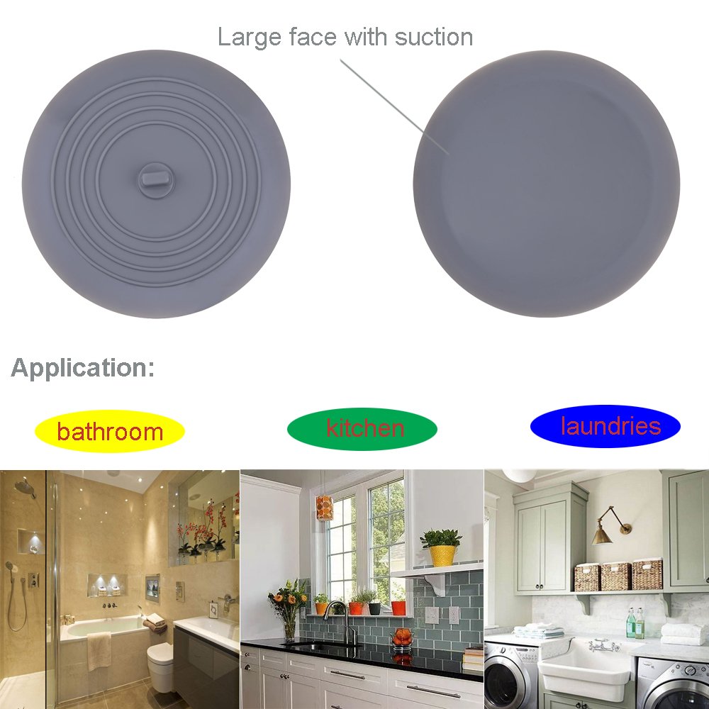 V-TOP Tub Stopper 2 Pack, 6 inches Large Silicone Drain Plug Hair Stopper Flat Suction Cover for Kitchen Gadgets Bathroom Accessories and Laundry