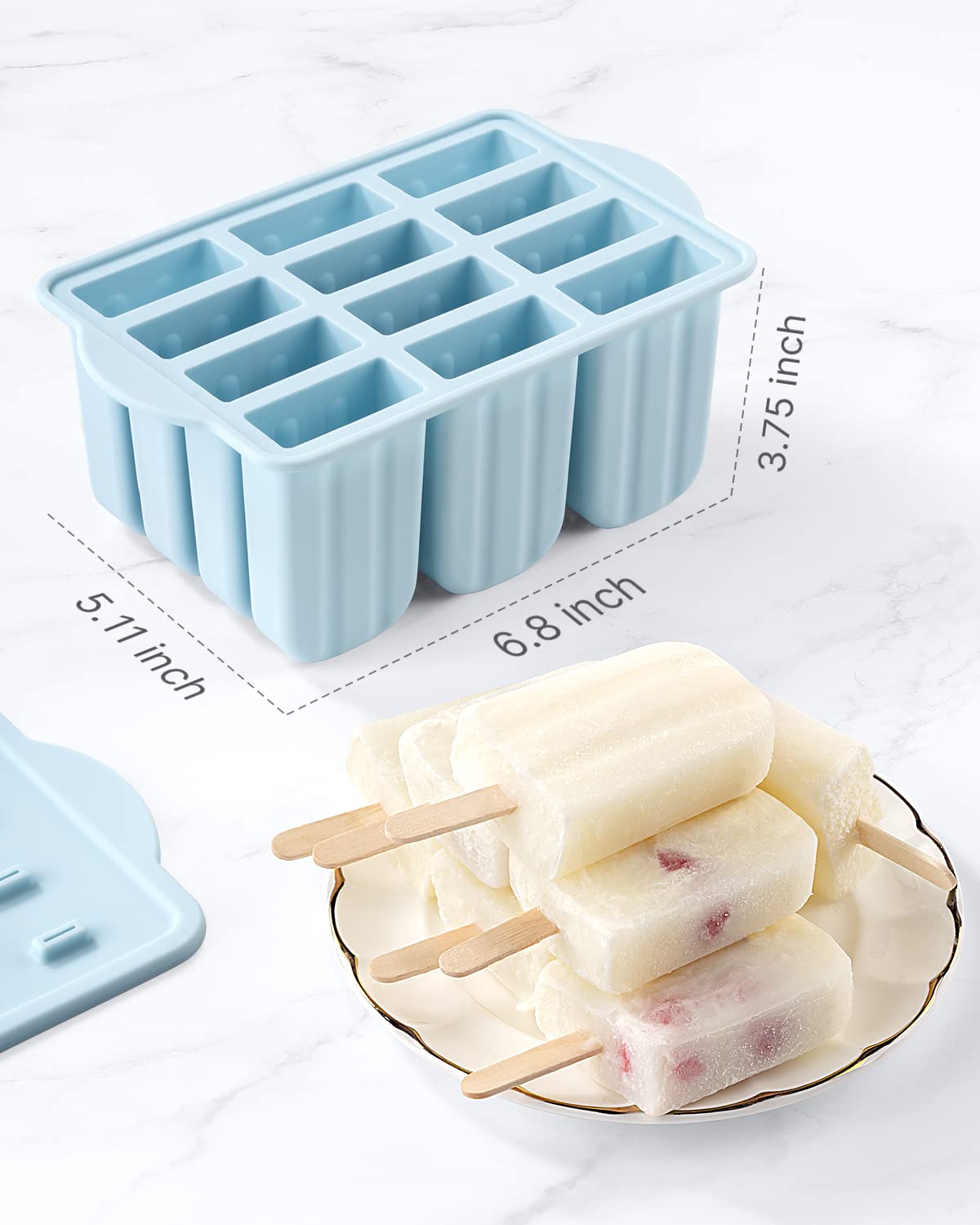 Popsicles Molds, MEETRUE 12 Pieces Silicone Popsicle Molds Easy-Release BPA-free Popsicle Maker Molds Ice Pop Molds Homemade Popsicle Ice Pop Maker with 50PCS Popsicle Sticks+Cleaning Brush