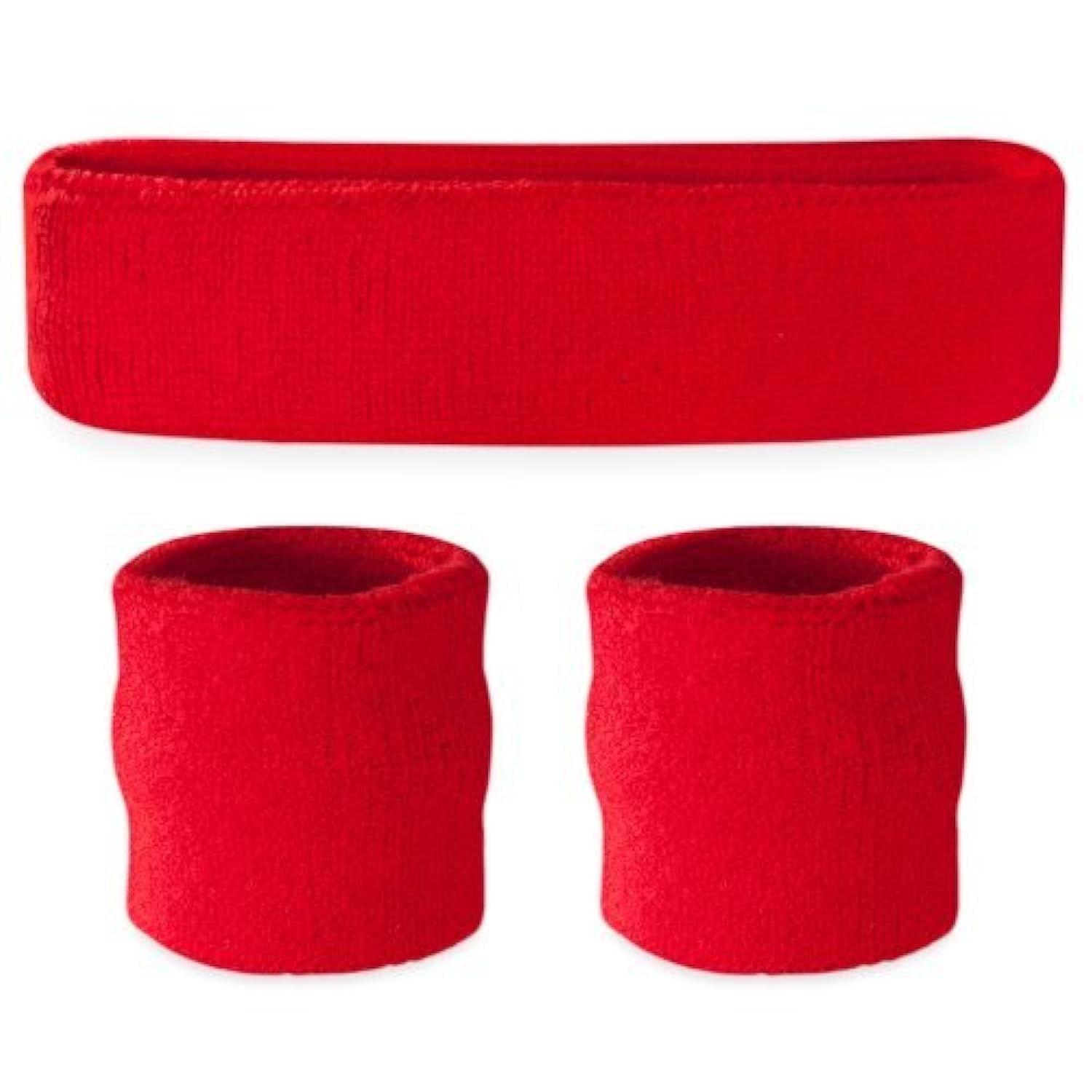 Suddora Sweatbands Set, Moisture Wicking 2 Wristbands and 1 Headband, Breathable Terry Cloth Athletic Bands for Basketball, Tennis, Yoga, Gym, Sweat Bands for Costumes and Cosplay, Red