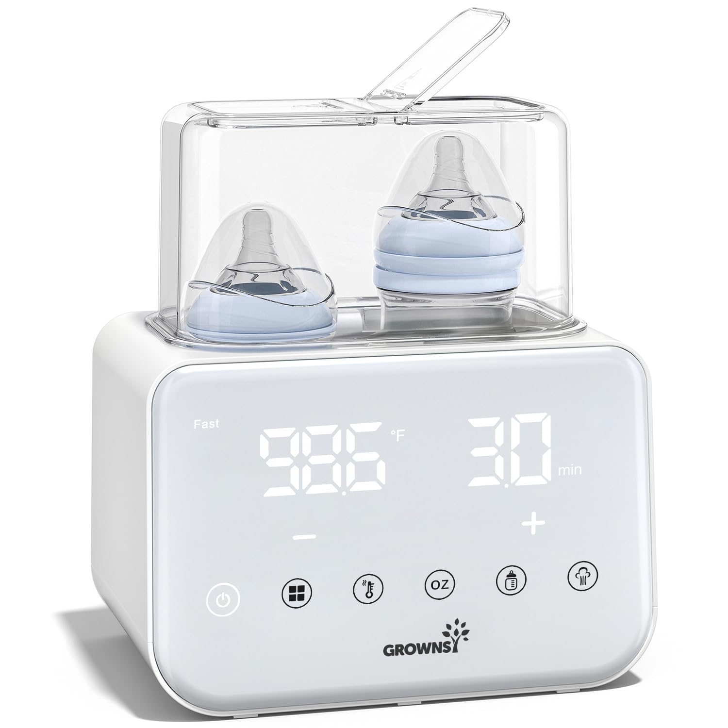 Baby Bottle Warmer, Grownsy 10-in-1 Fast Bottle Warmer Accurate Temp Control, with LCD Display, Timer, Defrost, Sterili-zing, Keep 24H, Double Bottle Warmer for Breastmilk& Formula, Heat Baby Food