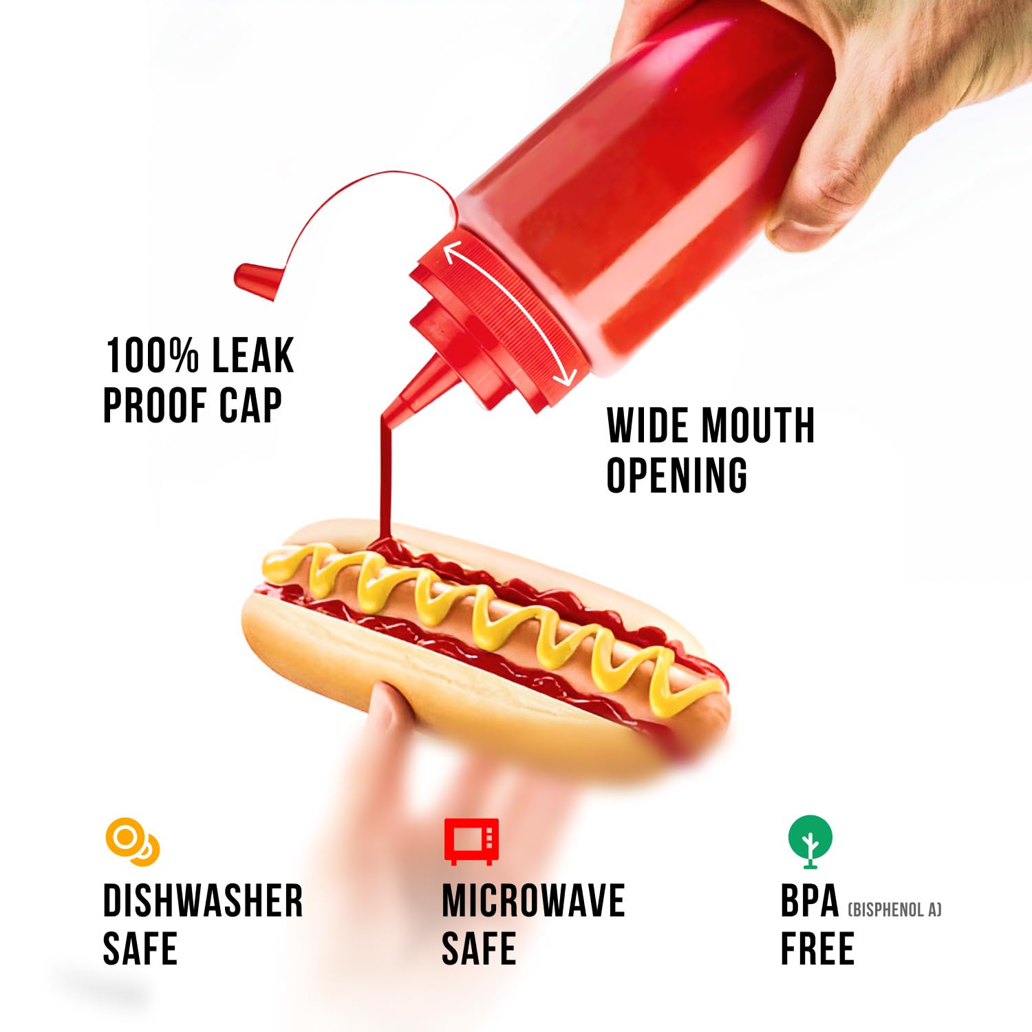 Norcalway 12 oz Condiment Squeeze Bottles for Sauces - Leak Proof Oil, Syrup, Dressing Squirt Bottles - 3 Pack