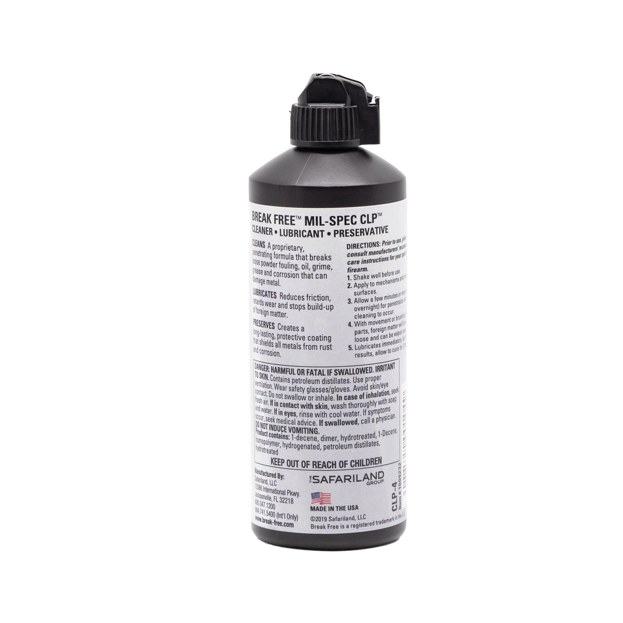 Break Free CLP Cleaner Lubricant and Preservative All in One Gun Cleaner, CLP-4, Squeeze Bottle, Synthetic Oil, 4 Ounces