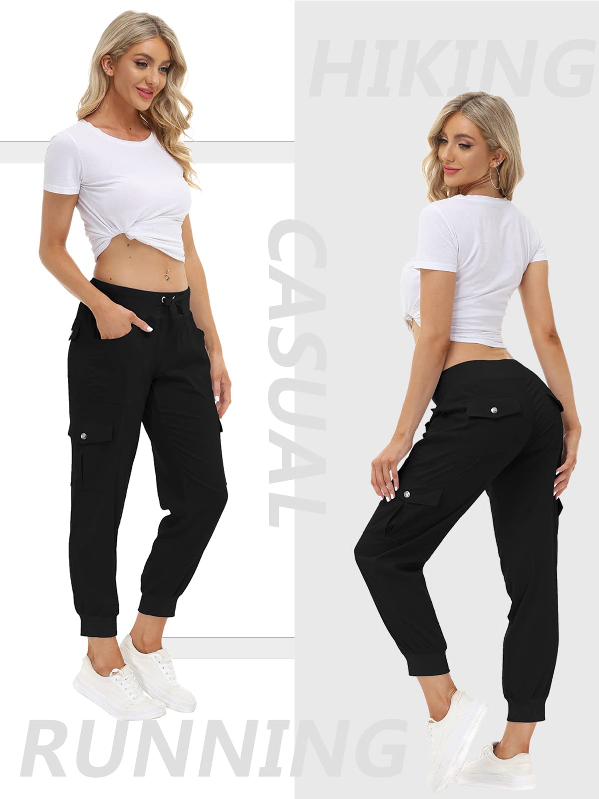 MoFiz Womens Lightweight Hiking Pants with Pockets Quick Dry Athletic Outdoor Summer Travel Casual Sweatpants Cargo Pant for Women Black M