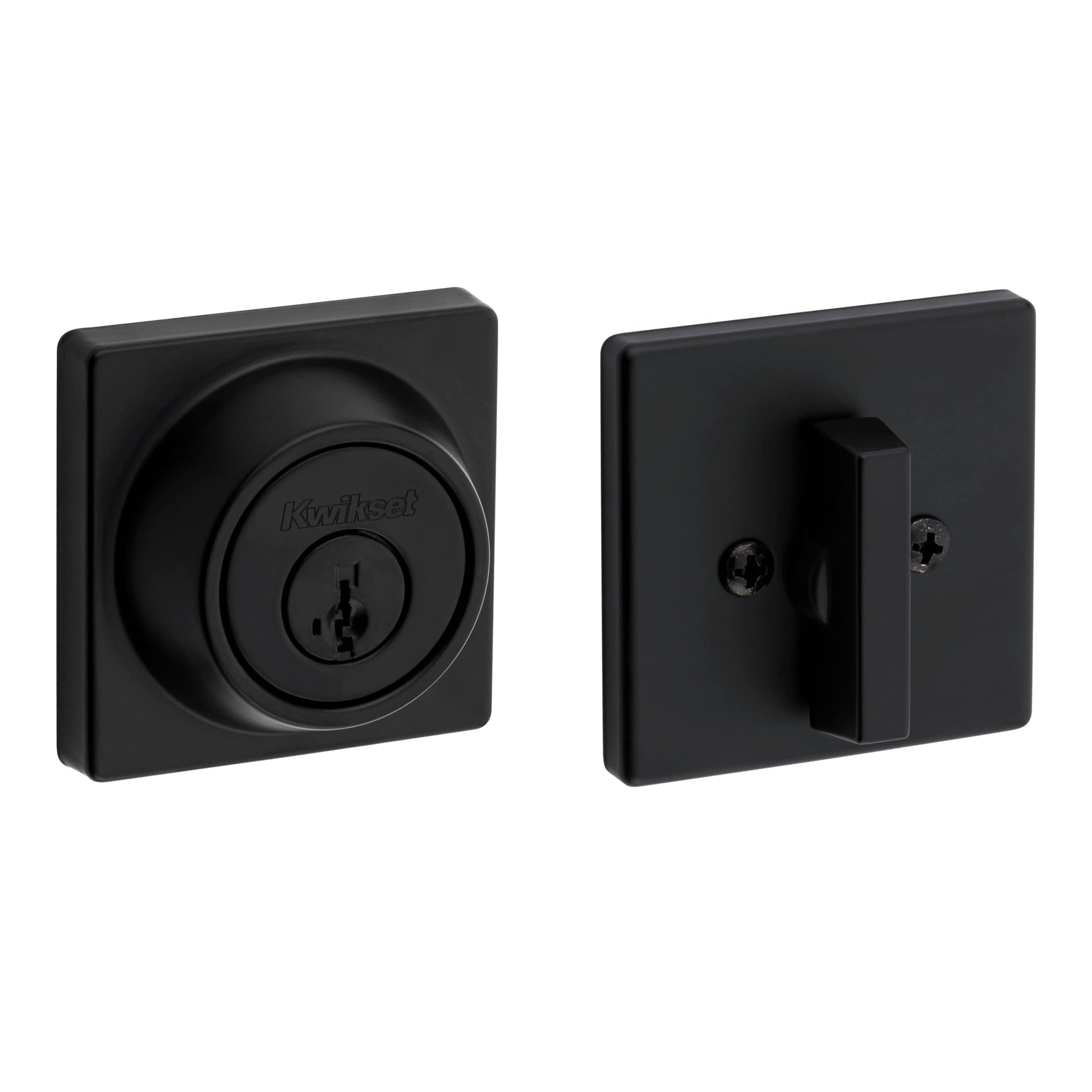 Kwikset 660 Contemporary Deadbolt Deadbolt Lock, Matte Black Square Exterior Keyed Front Entry Door, Pick Resistant SmartKey Rekey Security, Single Cylinder Dead Bolt