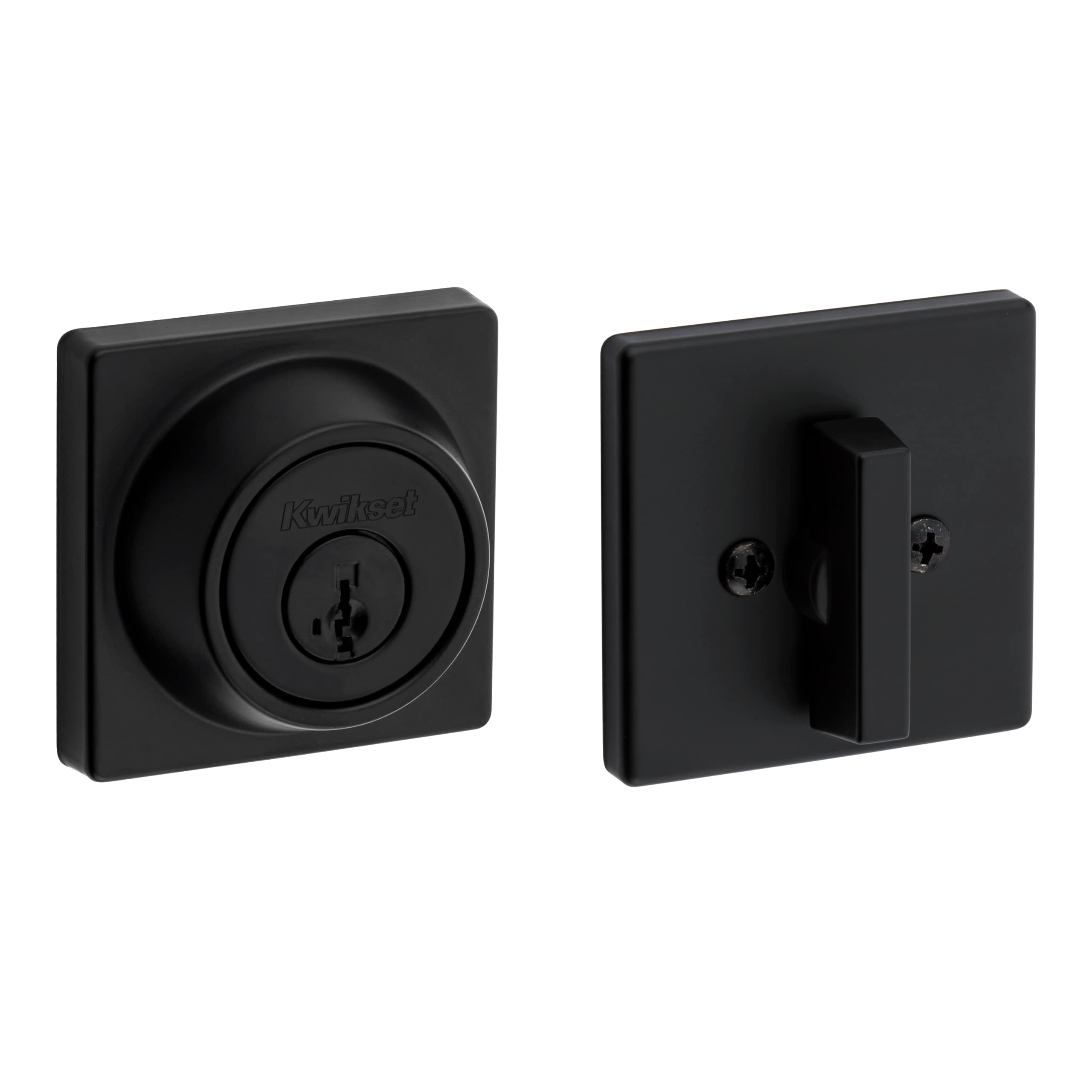 Kwikset 660 Contemporary Deadbolt Deadbolt Lock, Matte Black Square Exterior Keyed Front Entry Door, Pick Resistant SmartKey Rekey Security, Single Cylinder Dead Bolt