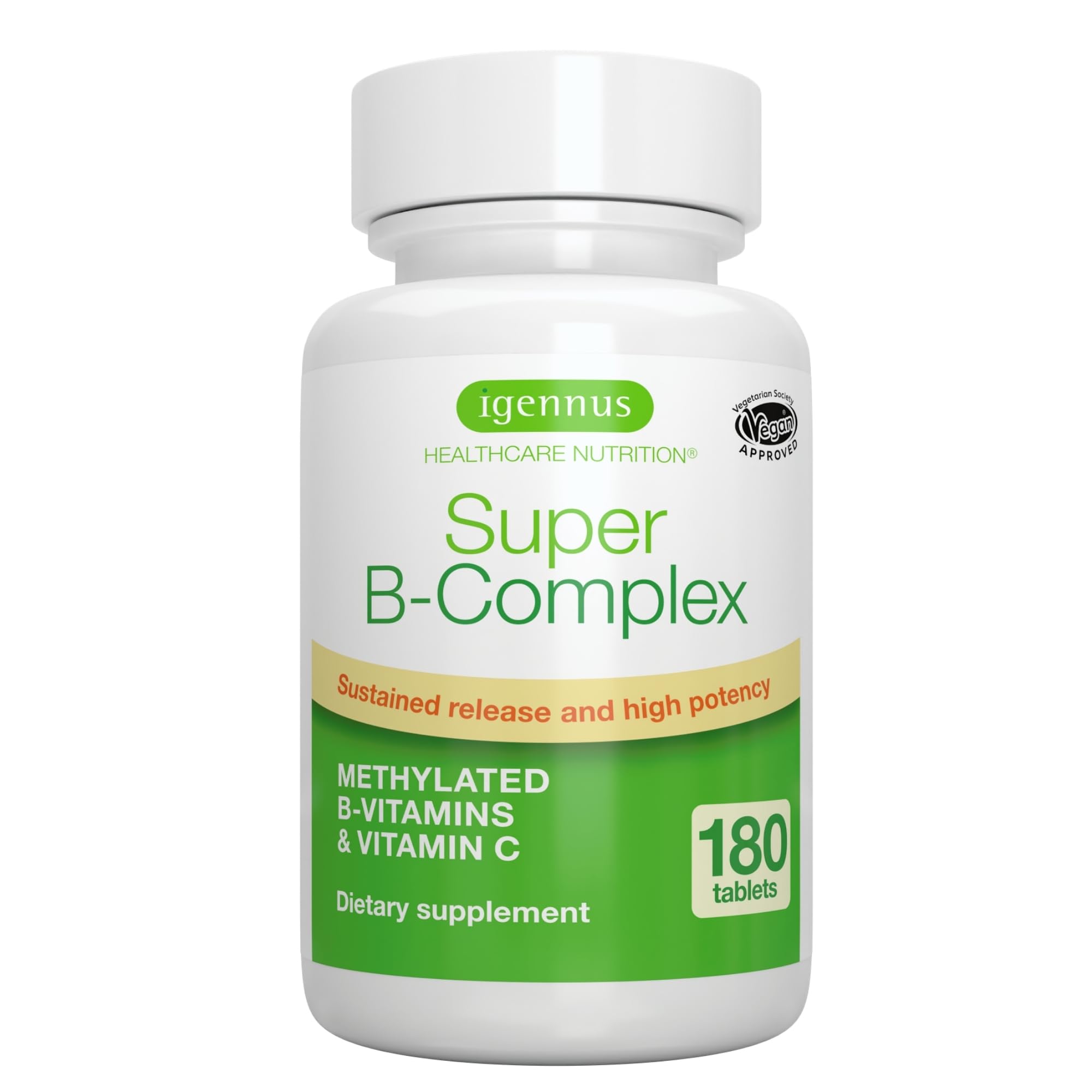Super B-Complex – Methylated B Vitamins, MTHFR Supplement with Methylfolate & B12 Methylcobalamin, Sustained Release, Clean Label, Vegan, Lab Verified, 60 Small Tablets by Igennus