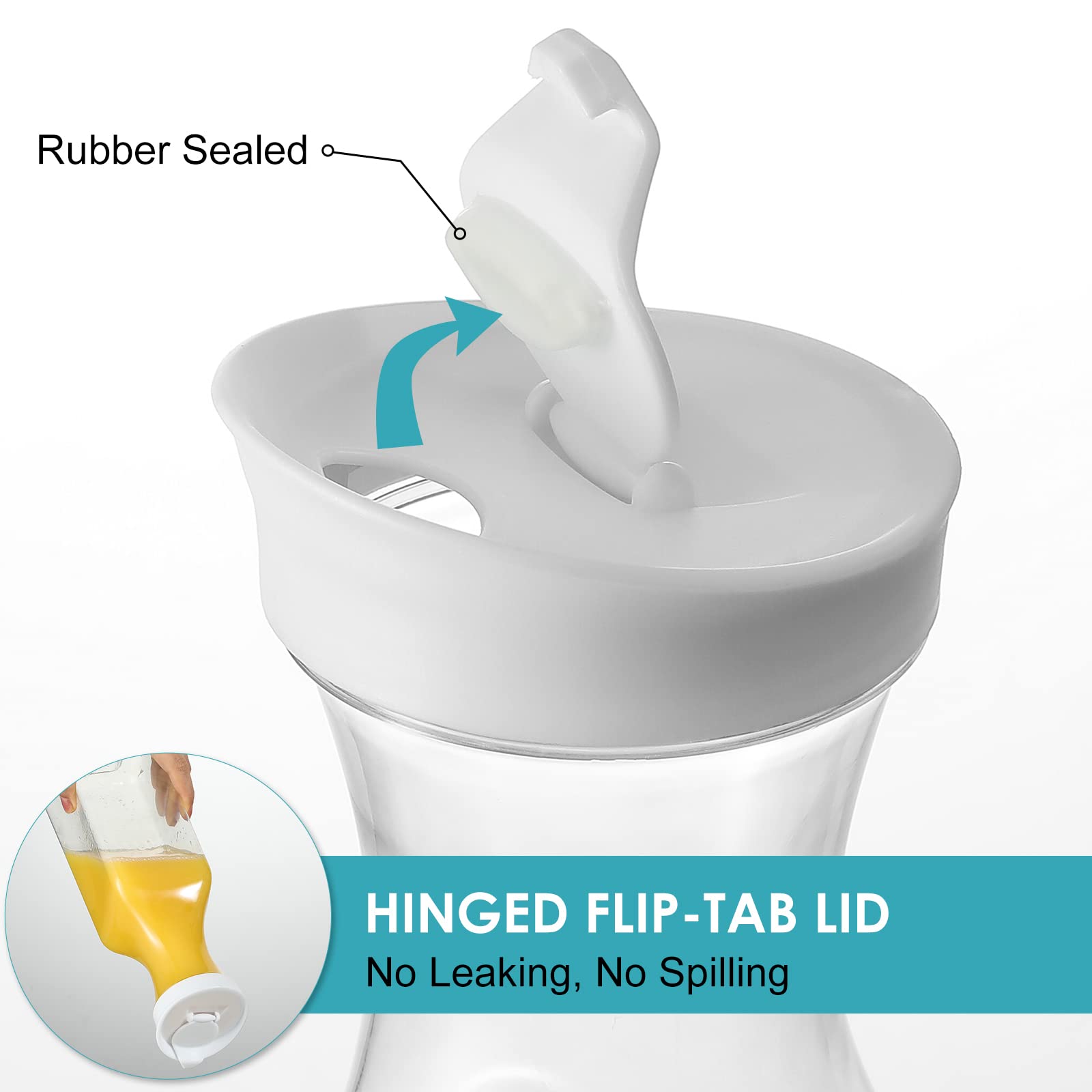 NETANY Plastic 50 Oz Water Carafe with Flip Top Lid, Set of 2 Square Base Juice Containers, Clear Plastic Pitcher - for Water, Iced Tea, Juice, Beverage, Cold Brew and Mimosa Bar - HAND WASH ONLY