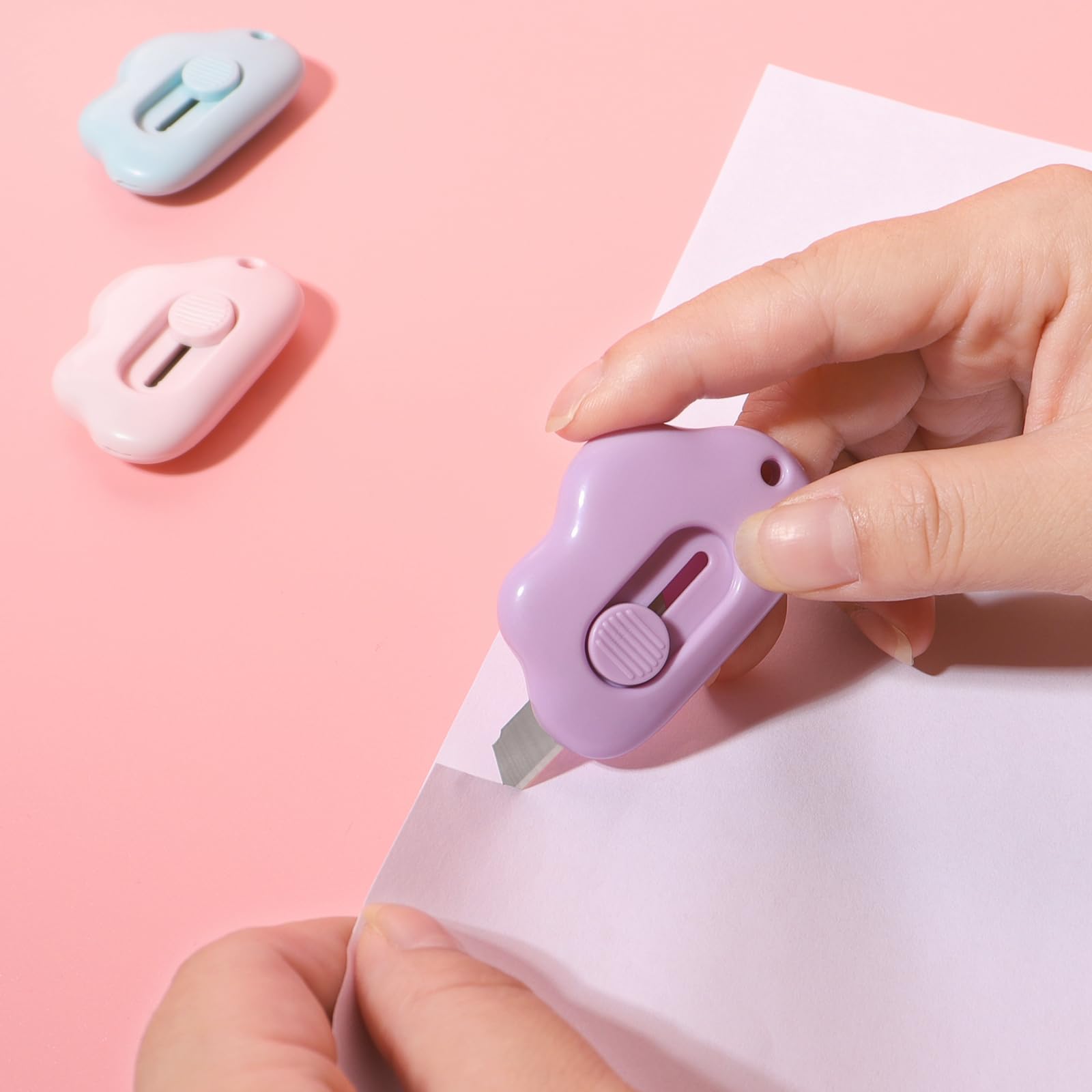 Box Cutters - 3 Pack Retractable Letter Opener, Adorable Cloud Tiny Paper Cutter for Key Chain Pocket Bag Package Envelope Mail Letter Box Paper DIY Projects for Girls and Boys