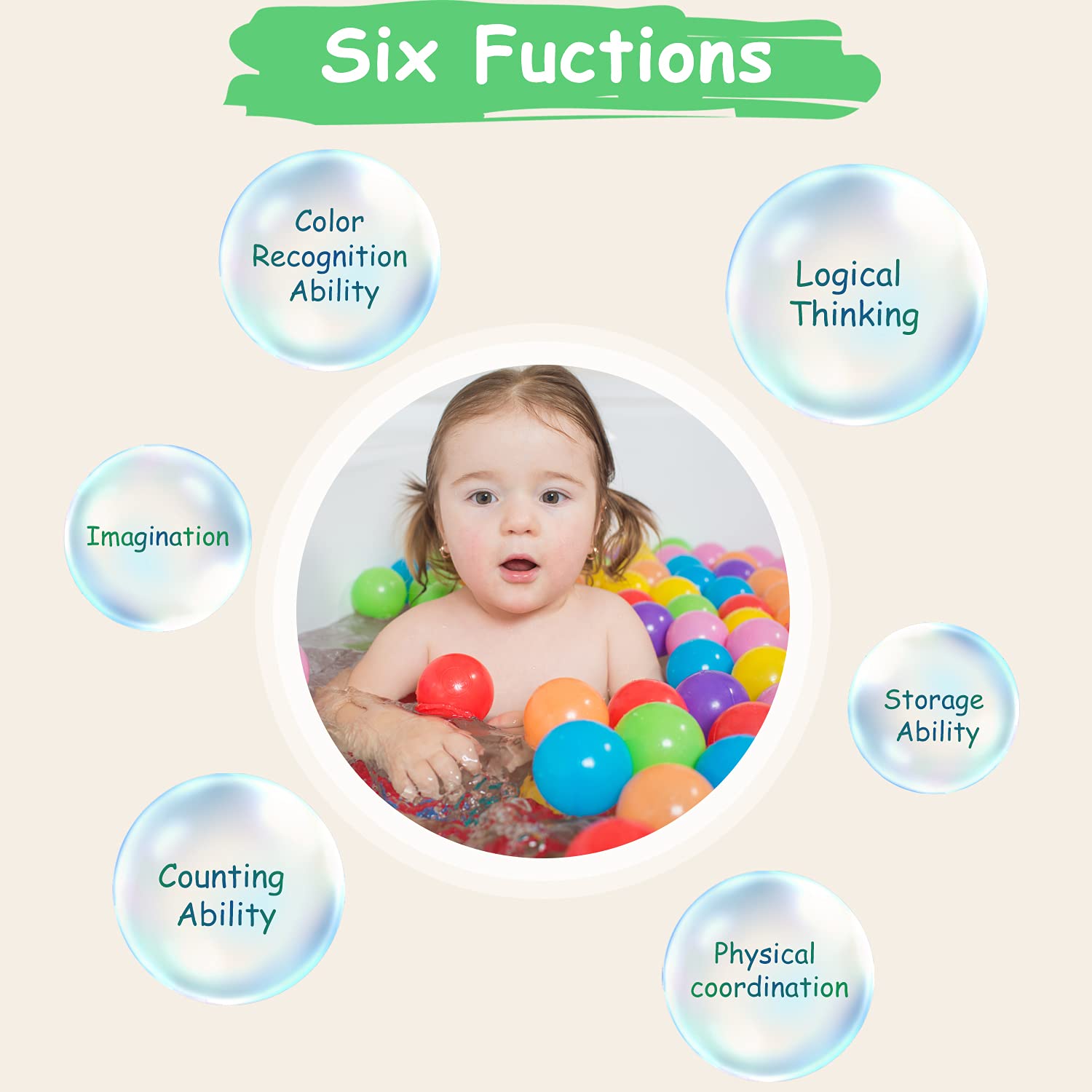 Hovenlay Ball Pit Balls Phthalate Free BPA Free Crush Proof Plastic - 7 Bright Colors in Reusable Play Toys for Kids with Storage Bag