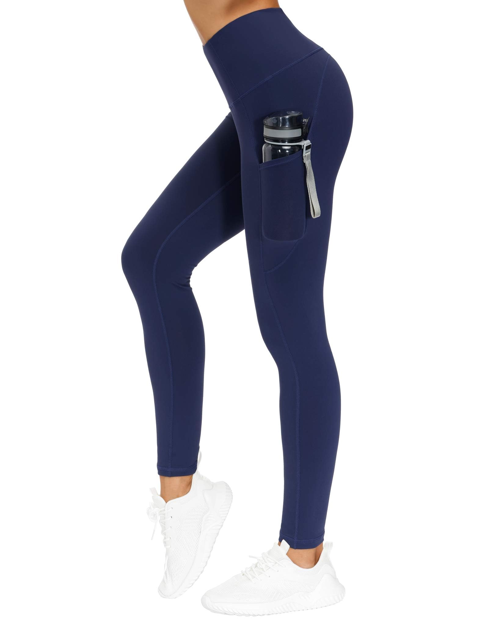 THE GYM PEOPLE Thick High Waist Yoga Pants with Pockets, Tummy Control Workout Running Yoga Leggings for Women (Medium, Blue)