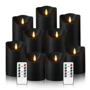 Nimiko Flameless Candles with Remote, Battery Operated Flickering Flameless Candles, LED Candles with Timer 2/4/6/8H, with Realistic LED Candles Set of 9 (D3 x H 3" 4" 5" 6" 7") (Black)