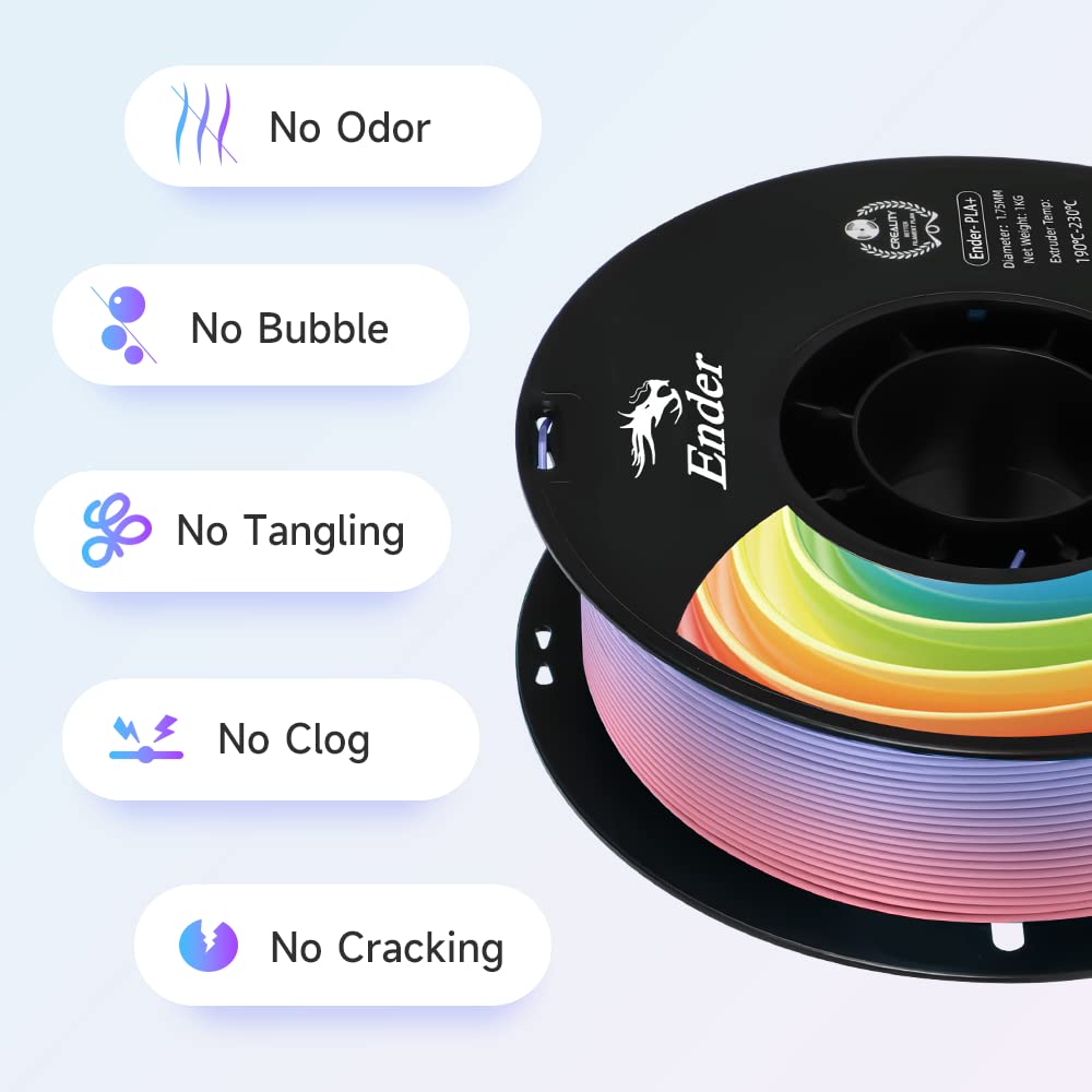 Creality 3D Printer Filament 1.75mm, Rainbow PLA Plus Filament, Multicolor Strong Toughness No-Tangling Dimensional Accuracy +/- 0.03mm, 1KG Spool(2.2lbs)