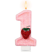 Conelist Strawberry 1 Candle for First Birthday Pink Number 1 Candle Berry One Glitter Cake Topper for Strawberry 1st Birthday Party Supplies Anniversary Decorations