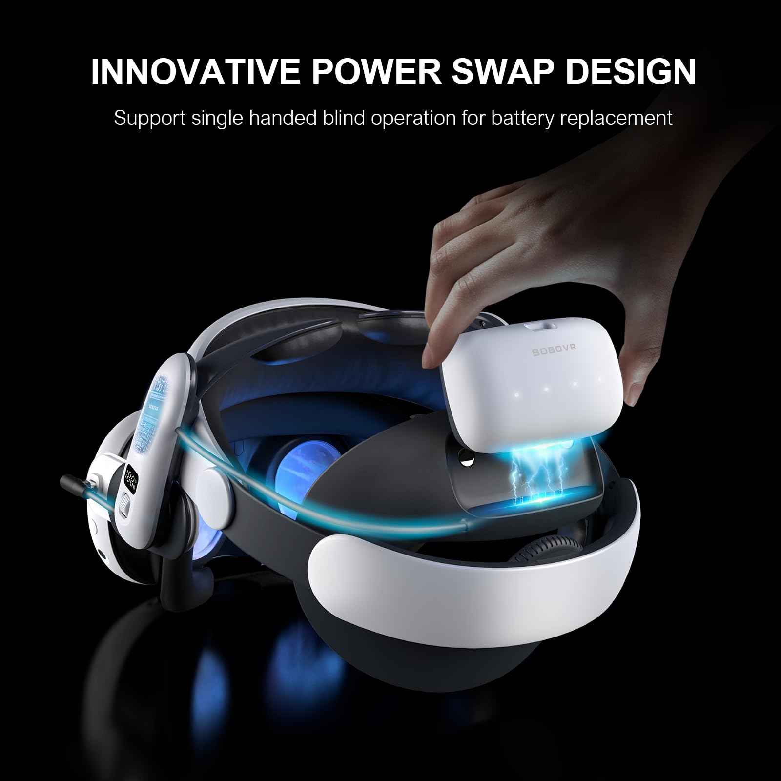 BOBOVR S3 Pro Battery Strap Accessories,Head Air Cooling System and 10000mah Hot-swappable Battery Pack,Compatible with Meta Quest 3/Quest 3S