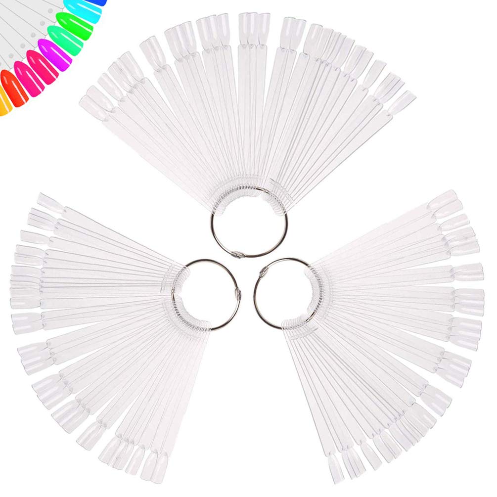 150 Stück Klare Nagelmusterstäbchen mit Ring, Fächerform Nail Art Tips, Falsche Nagel-Musterstäbchen, Nagelübung Farbdisplay, Transparente Platte