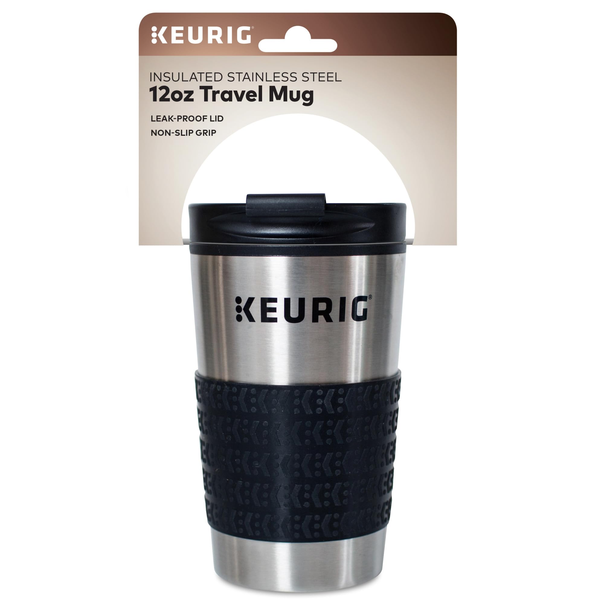 Keurig Stainless Steel Insulated Coffee Travel Mug, Fits Under Any Keurig K-Cup Pod Coffee Maker, 12 Oz, Stainless Steel