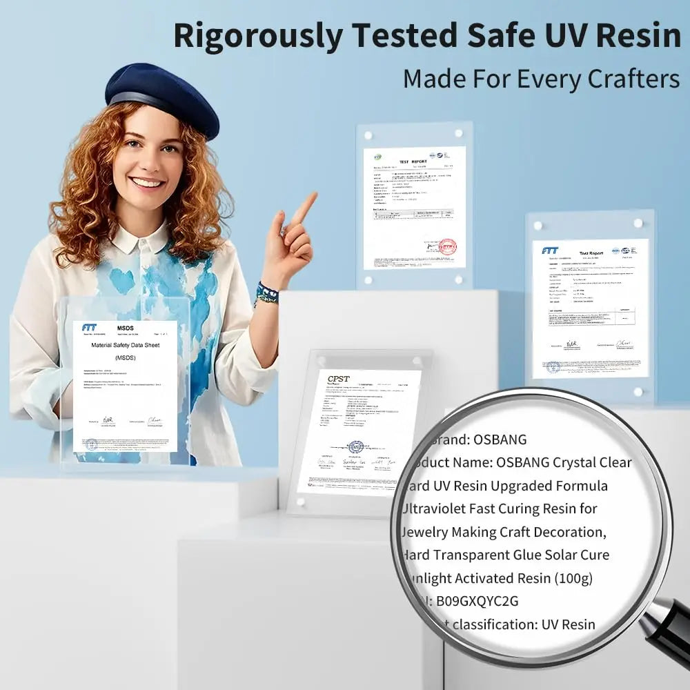 OSBANG Crystal Clear Hard UV Resin Upgraded Formula Ultraviolet Fast Curing for Jewelry Making Craft Decoration, Hard Transparent Glue Solar Cure Sunlight Activated Resin (100g)