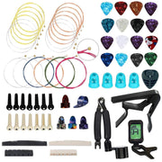 NERECNDENS 66PCS Guitar Accessories Kit, Acoustic Changing Tool, Including Guitar Acoustic Strings, Picks, Capo, String Winder&Cutter, Tuner, Bones, for Players and Beginners