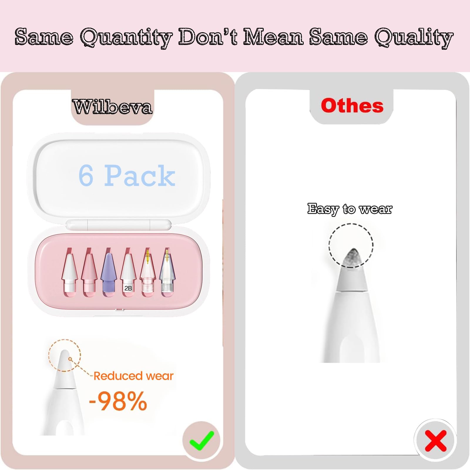 6 Pack Replacement Pencil Tips with Case for Apple iPad 2nd / 1st Generation - Sensitive and Precise Control iPencil Nibs Compatible with iPad for Pencil USB C/ 2nd/ 1st Gen Apple Pen