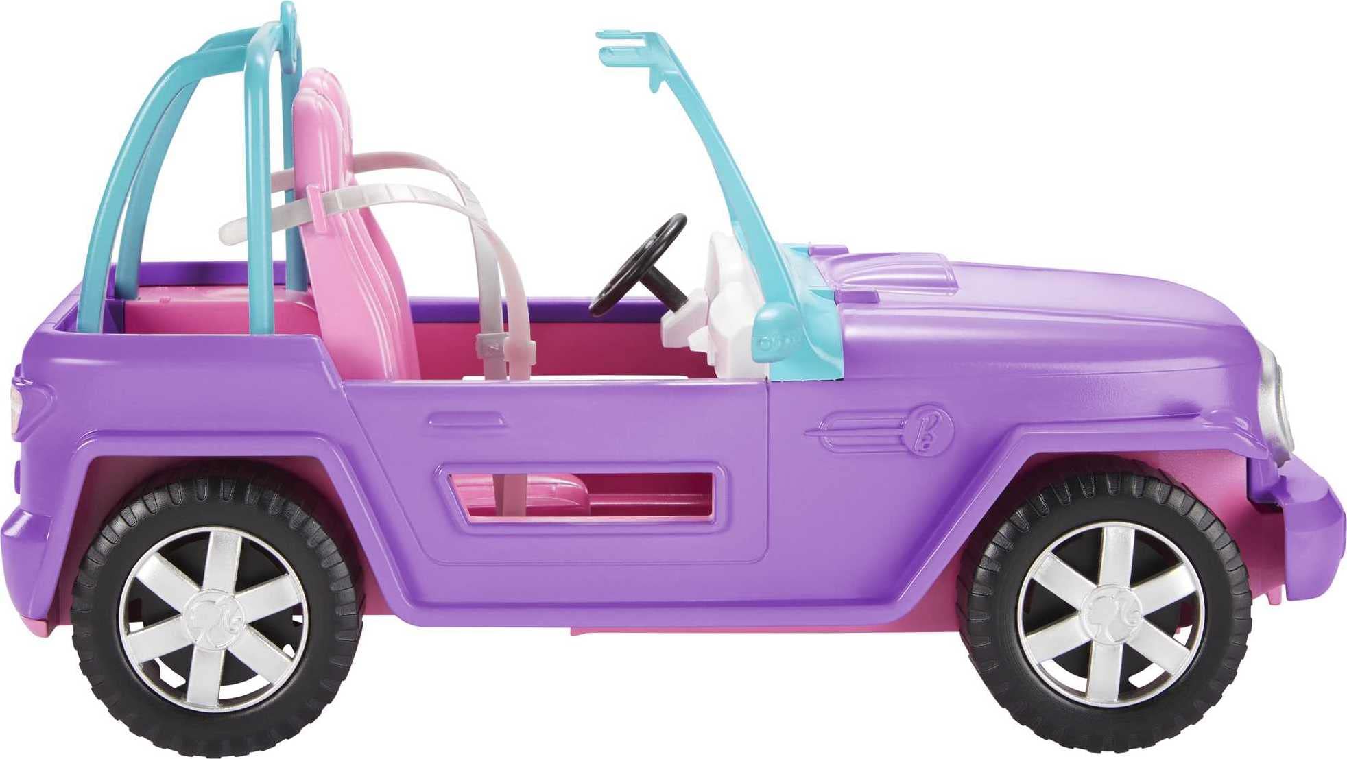 Barbie Spielzeugauto, SUV in Puppengröße, Lila Geländewagen mit 2 pinkfarbenen Sitzen & profilierten, rollenden Rädern