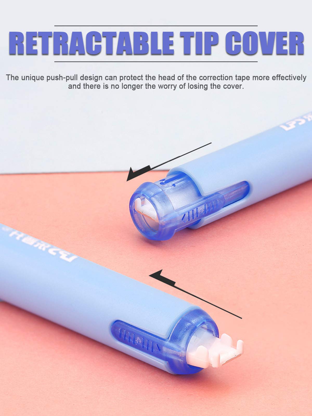 Alopuxi 5pcs Correction Tape Pen, White, 1/5" x 236", Push-pull Protectiv