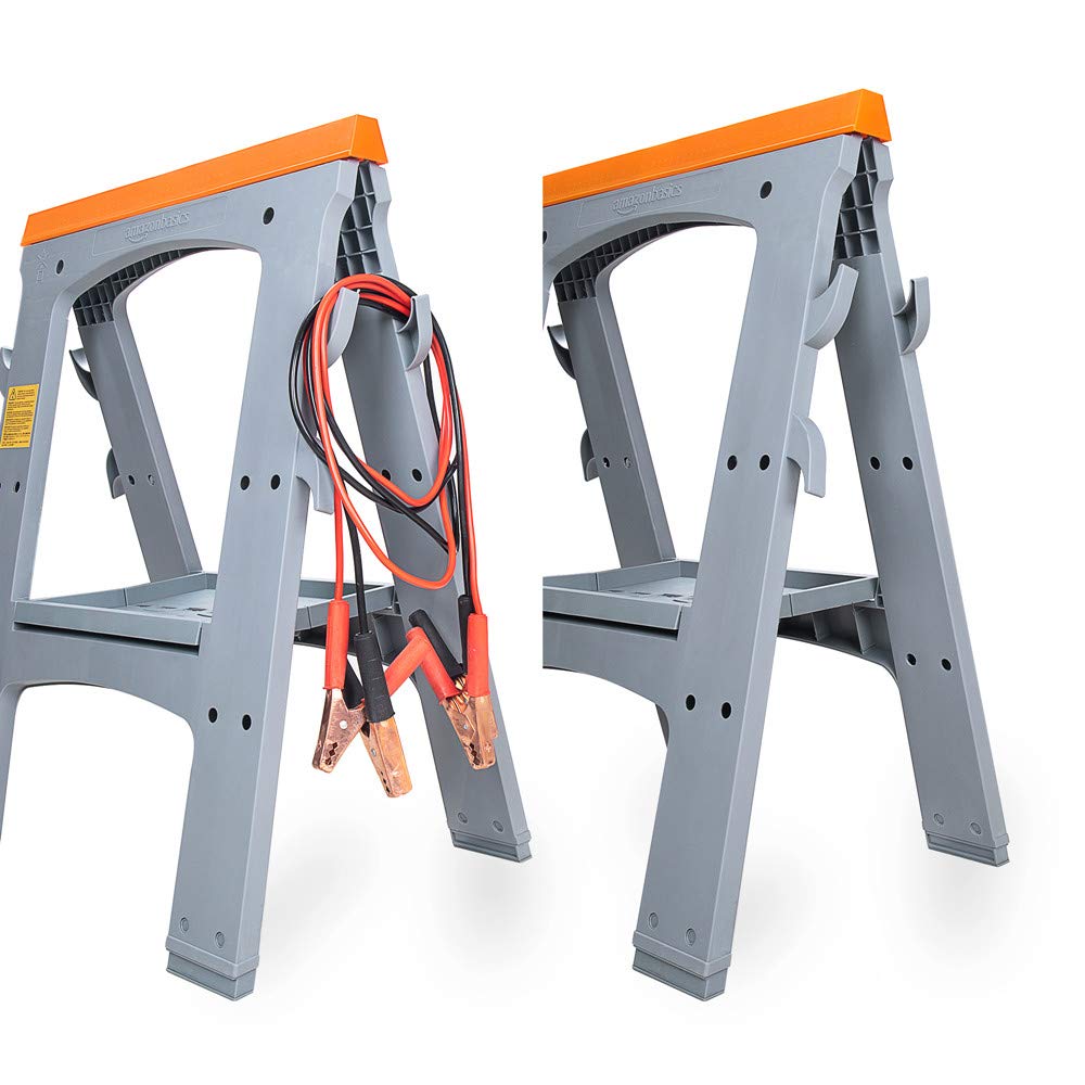 Amazon Basics Rectangular Folding Sawhorse - Set of 2, 900 Pound Capacity, Orange and Grey