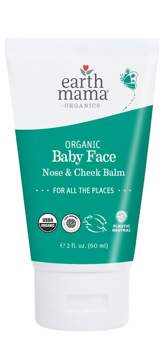 Earth Mama Organic Baby Face Nose & Cheek Balm | Moisturizer with Calendula Oil for Dry Skin Care, Natural Petroleum Jelly Alternative (2-Fluid Ounce)