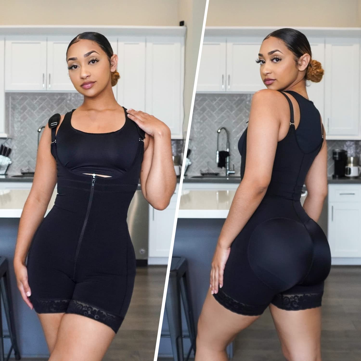 YIANNA Fajas Colombianas Shapewear for Women Postparto Postpartum Tummy Control Body Shaper Butt Lifter Bodysuit Black,YA7212-Black-M