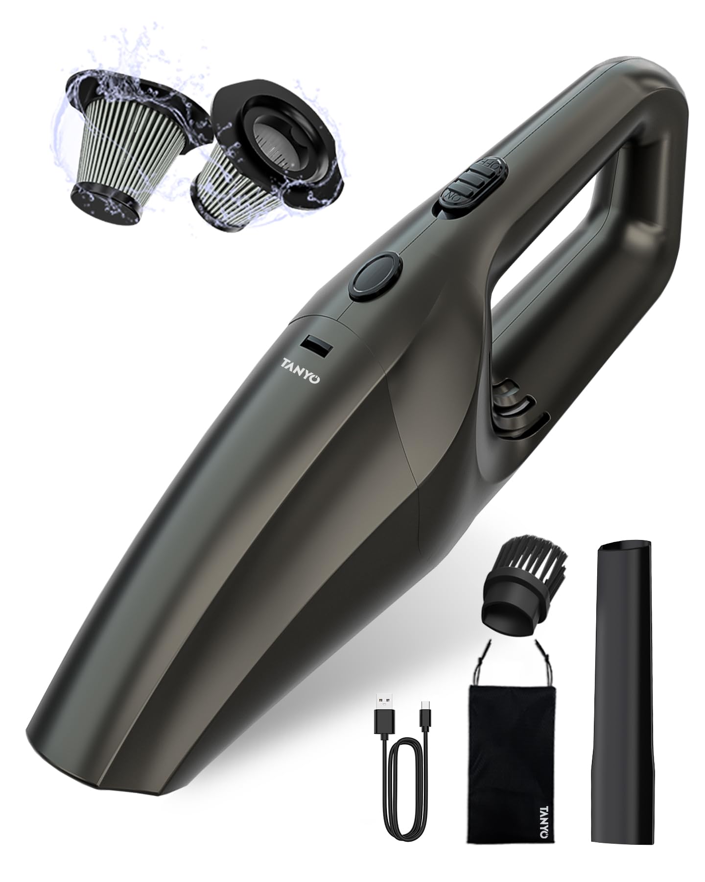 TANYO Car Vacuum Cordless, Portable Handheld Car Vacuum Cleaner with 120W Strong Suction Power and Stainless HEPA Filter, Rechargeable Mini Hand Held Vacuum Cleaner for Home, Office, Car, Pet, Dust