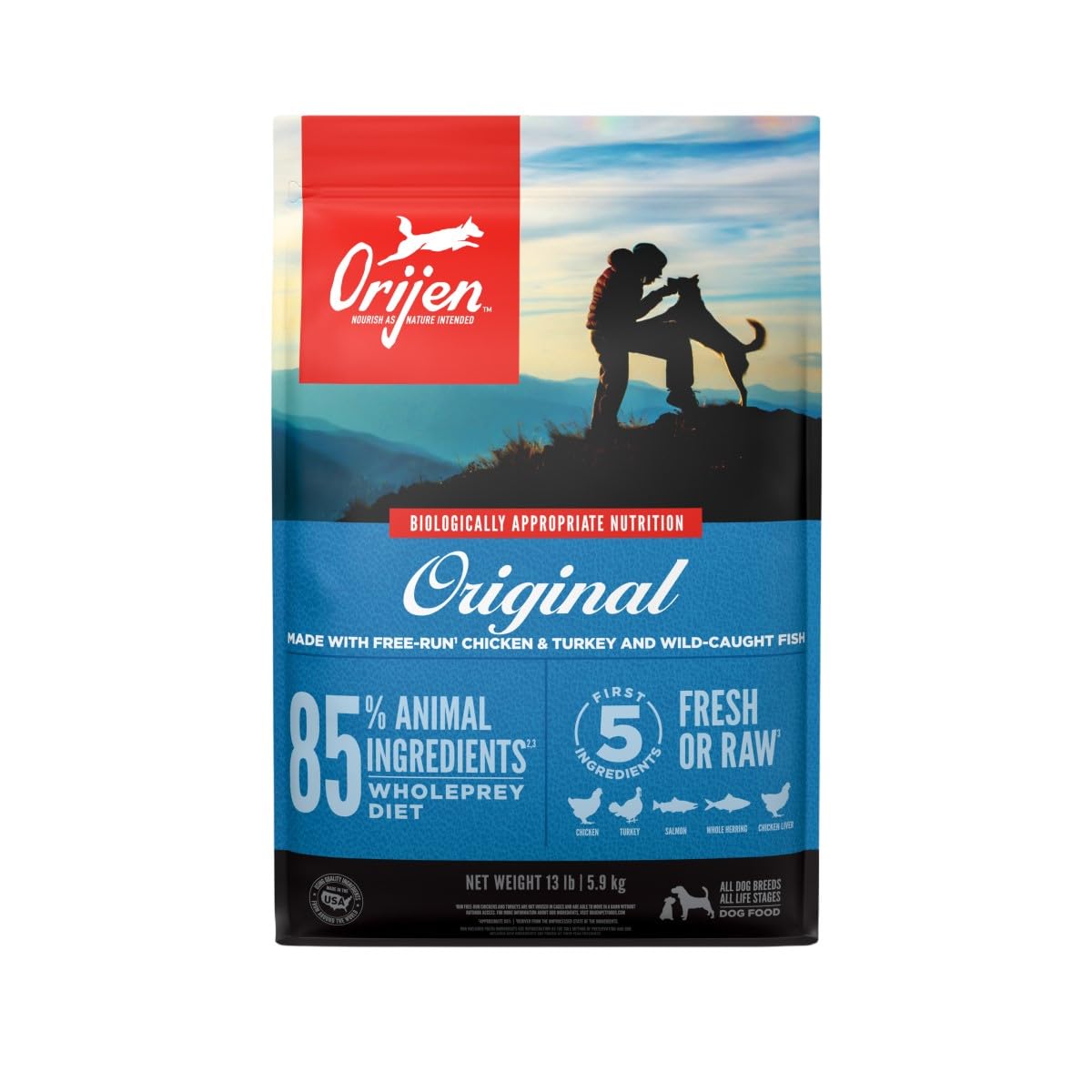 ORIJEN Original Dry Dog Food, Grain Free Dog Food for All Life Stages, Fresh or Raw Ingredients, 13 lb